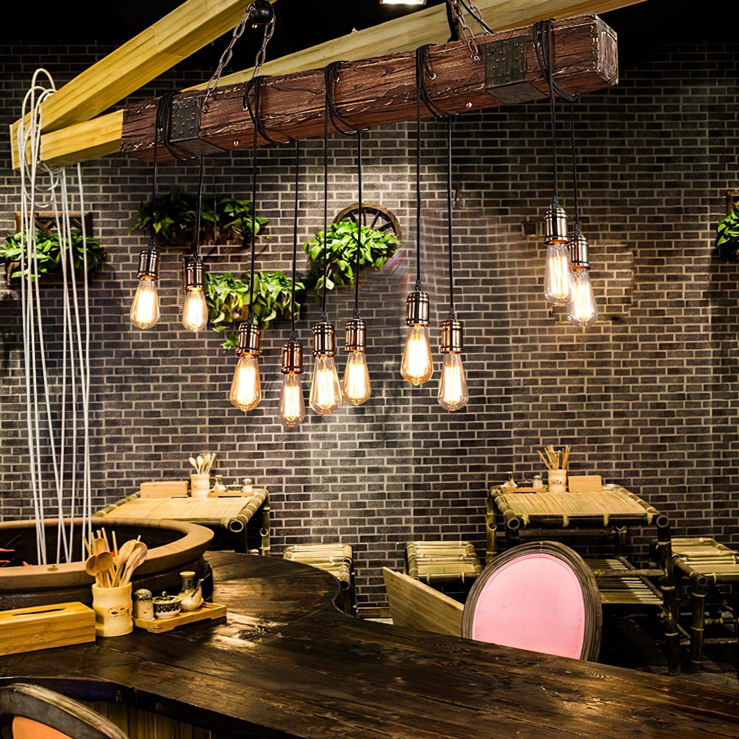 Lustra Chandelier Wooden Beam Edison Bulb Rustic Farmhouse - Image 7