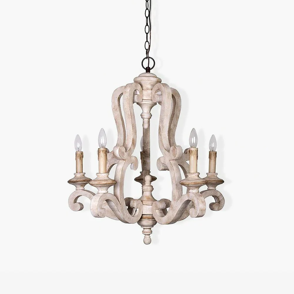 Lustra Chandelier Wooden Candle Mid-Century