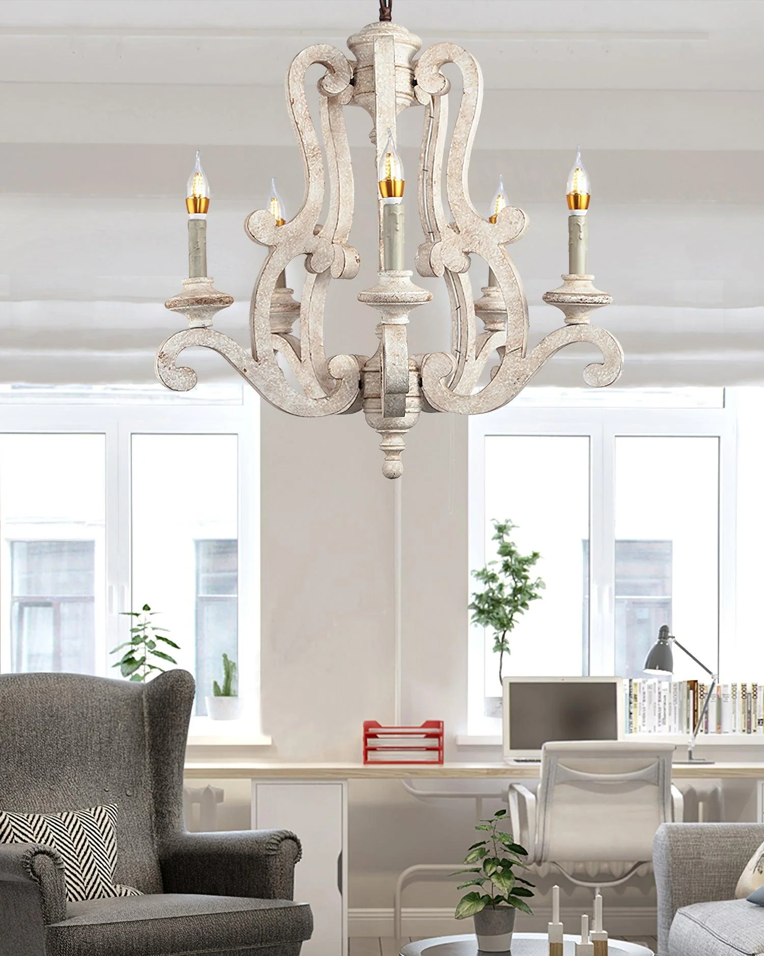 Lustra Chandelier Wooden Candle Mid-Century - Image 10
