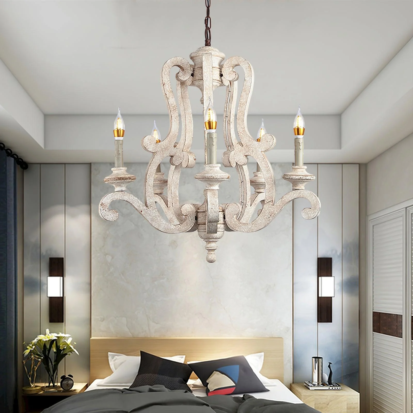 Lustra Chandelier Wooden Candle Mid-Century - Image 12