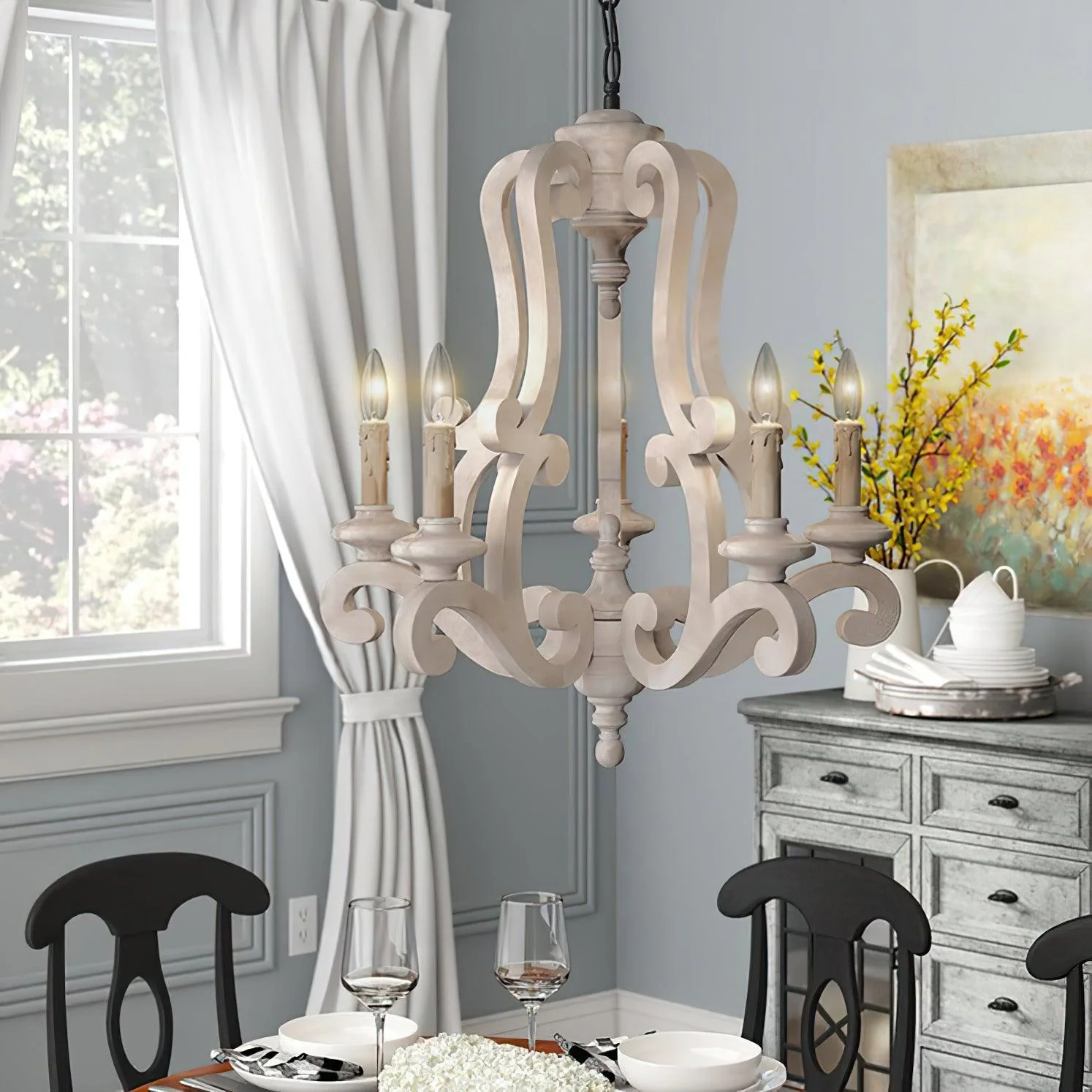 Lustra Chandelier Wooden Candle Mid-Century - Image 16