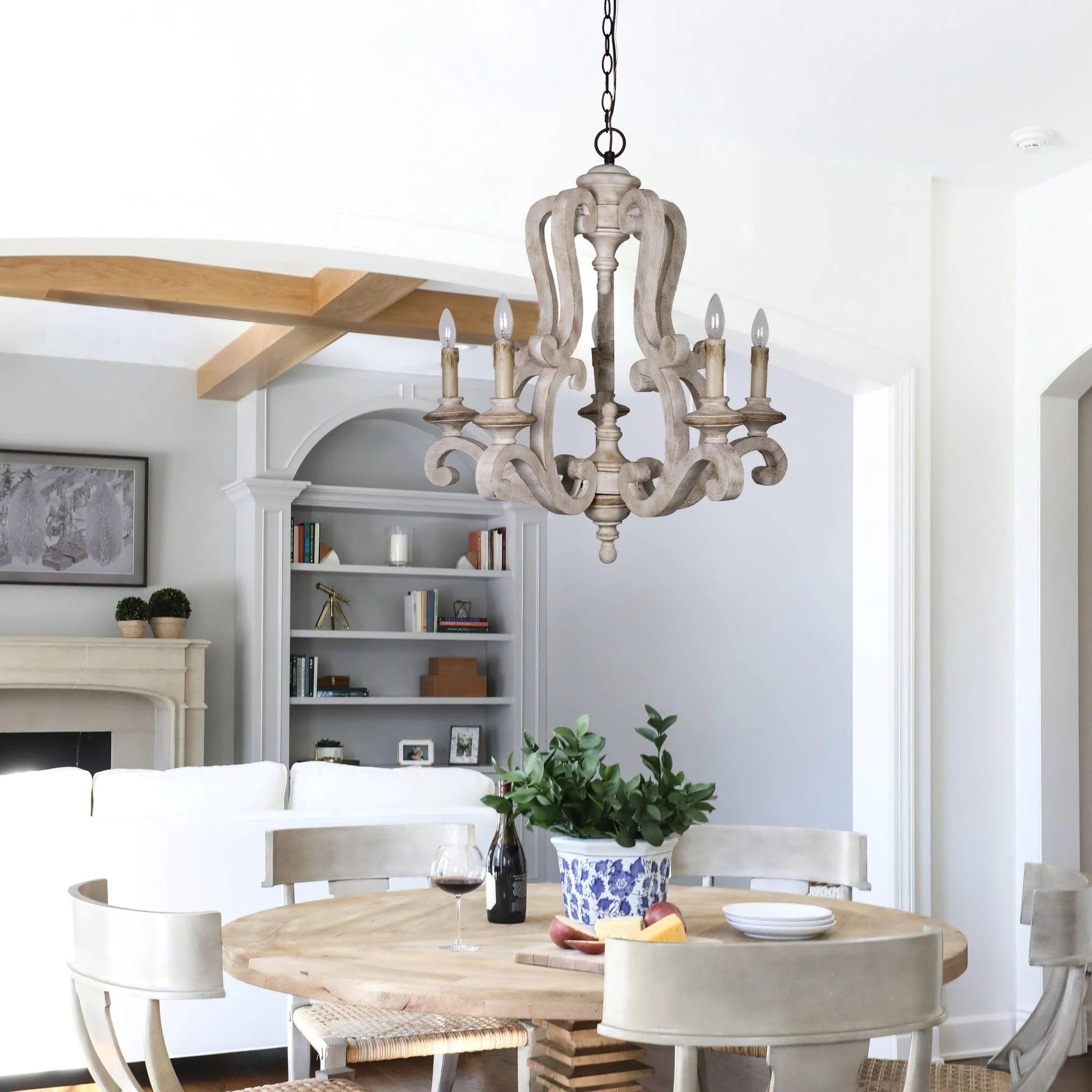 Lustra Chandelier Wooden Candle Mid-Century - Image 23