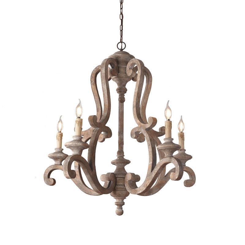Lustra Chandelier Wooden Candle Mid-Century - Image 24