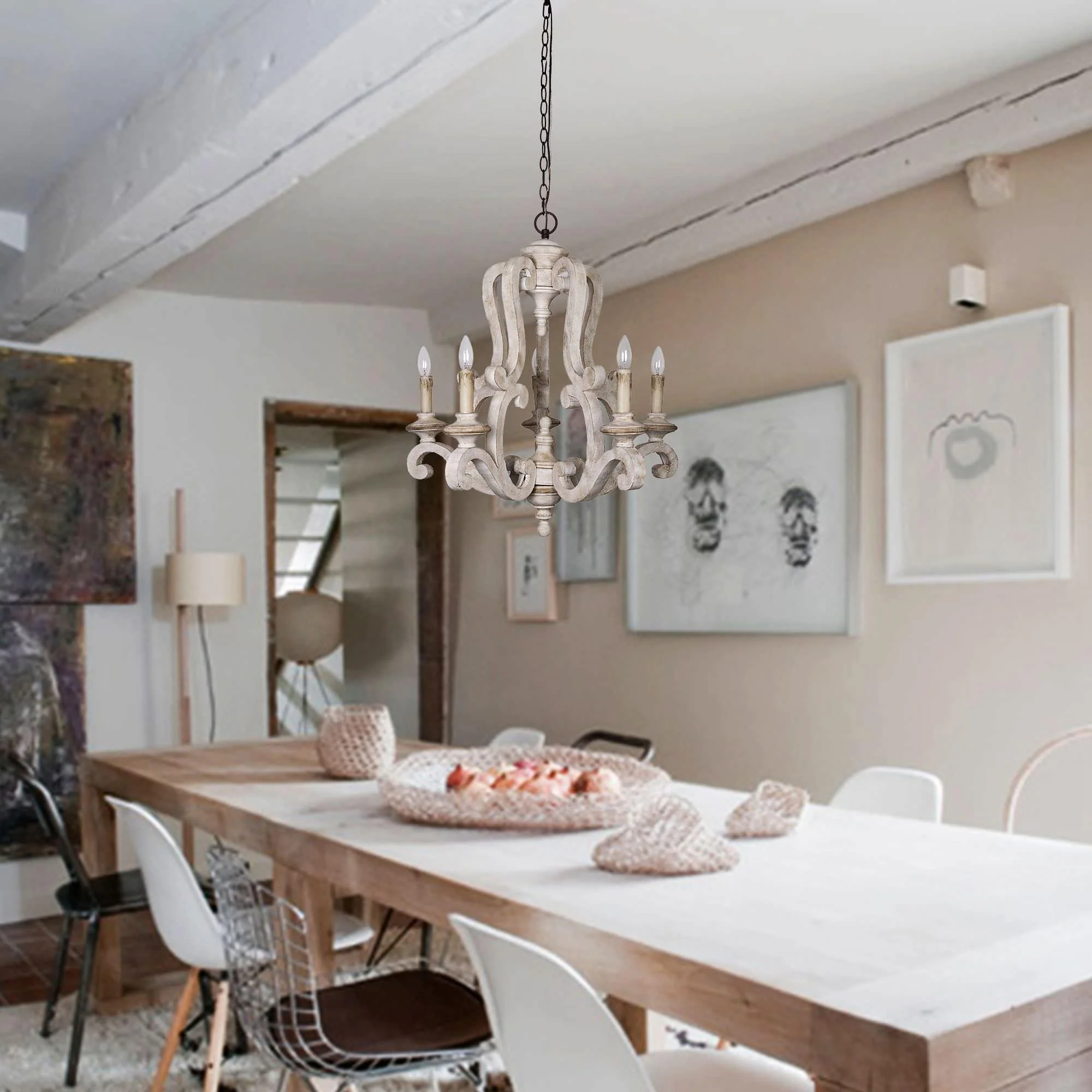 Lustra Chandelier Wooden Candle Mid-Century - Image 25
