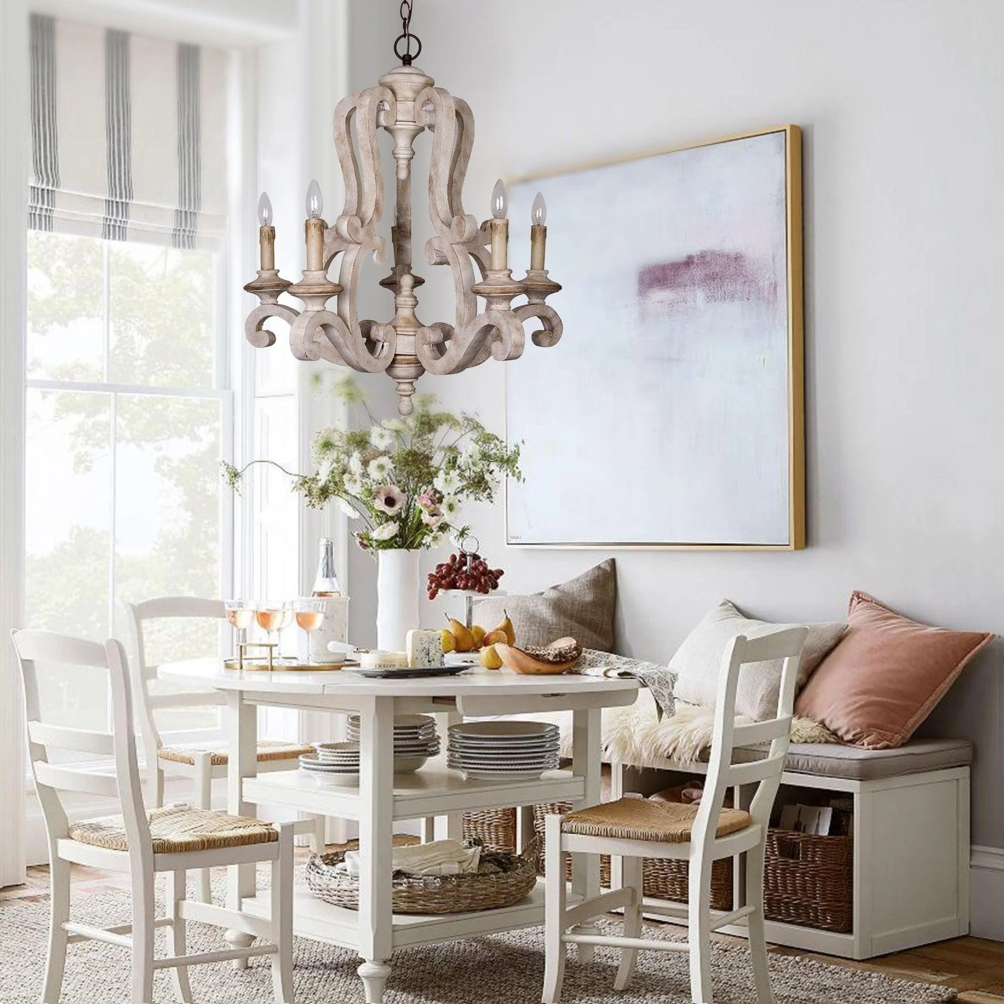 Lustra Chandelier Wooden Candle Mid-Century - Image 27