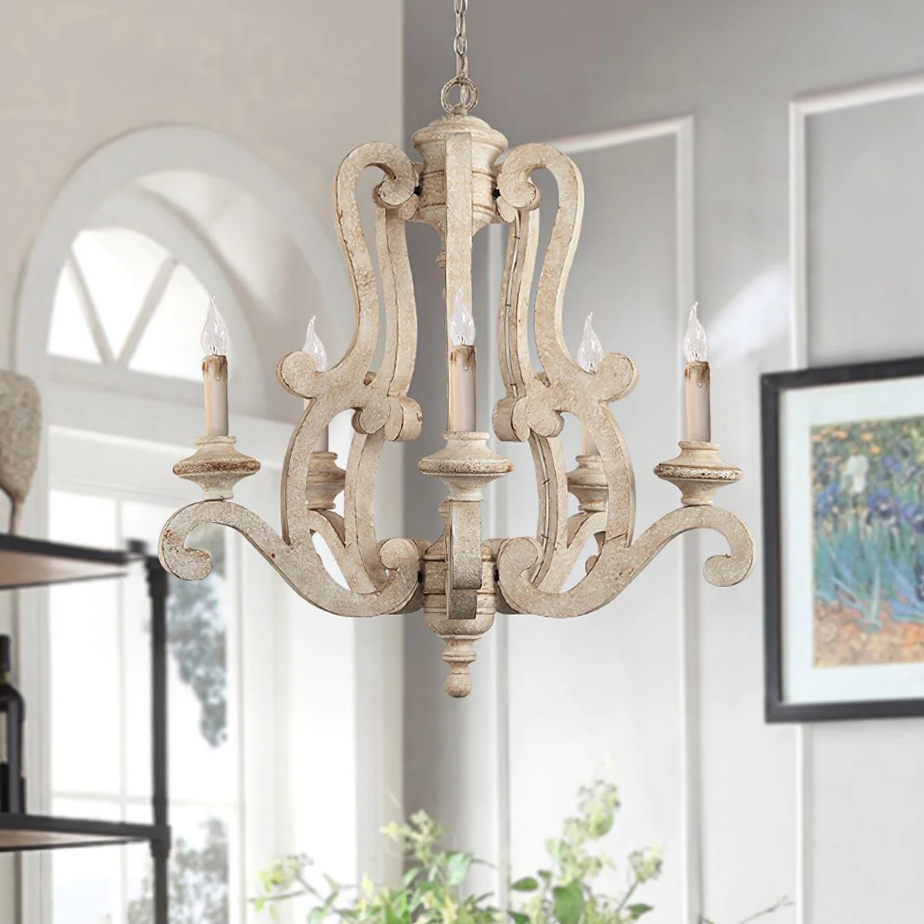 Lustra Chandelier Wooden Candle Mid-Century - Image 28