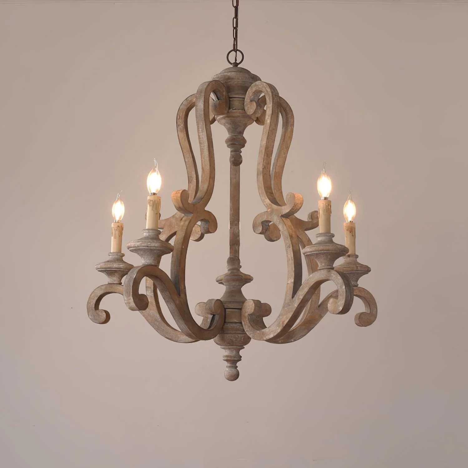 Lustra Chandelier Wooden Candle Mid-Century - Image 3