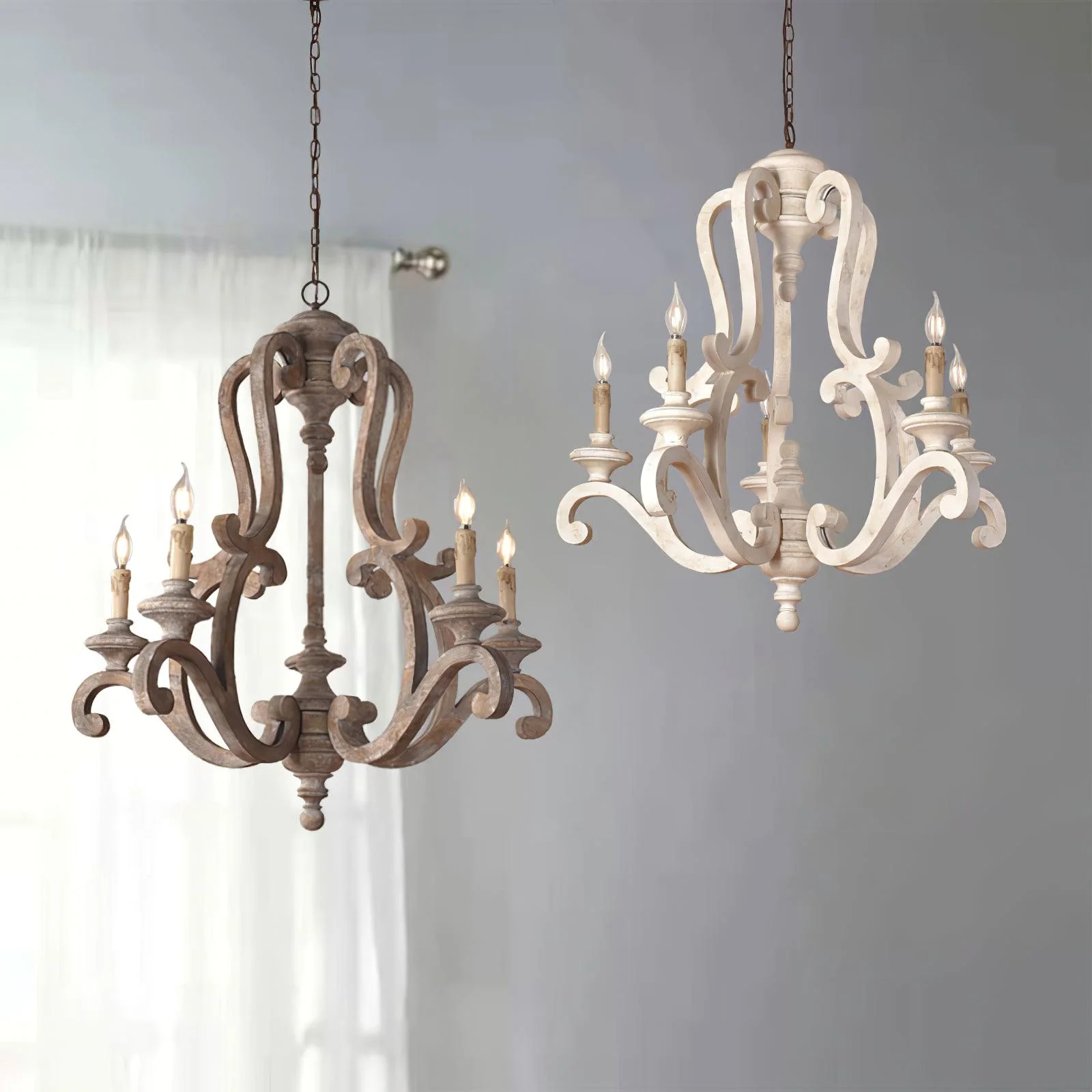 Lustra Chandelier Wooden Candle Mid-Century - Image 30