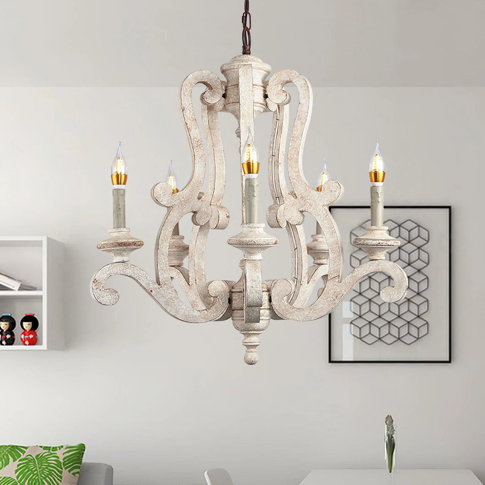Lustra Chandelier Wooden Candle Mid-Century - Image 31