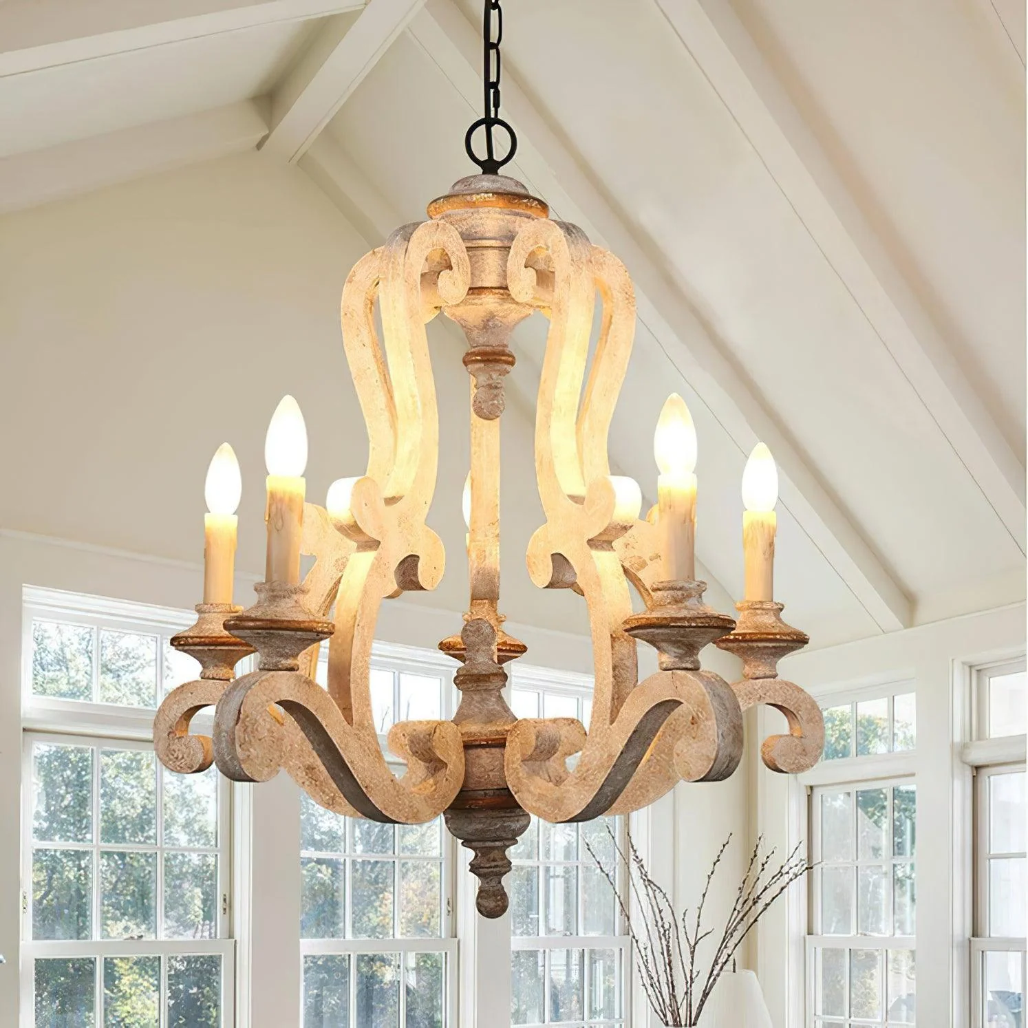 Lustra Chandelier Wooden Candle Mid-Century - Image 32