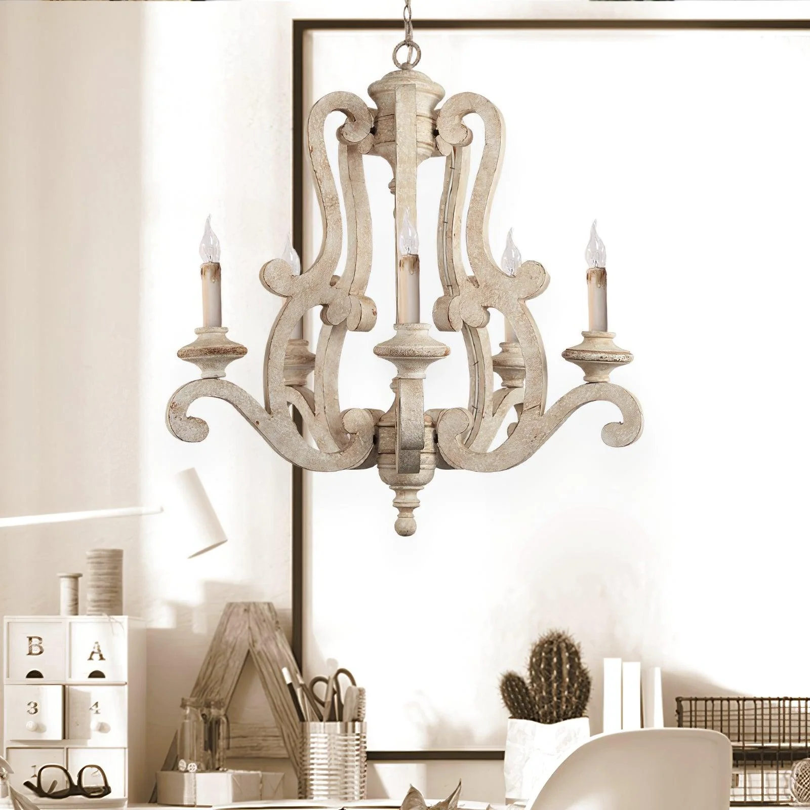 Lustra Chandelier Wooden Candle Mid-Century - Image 35