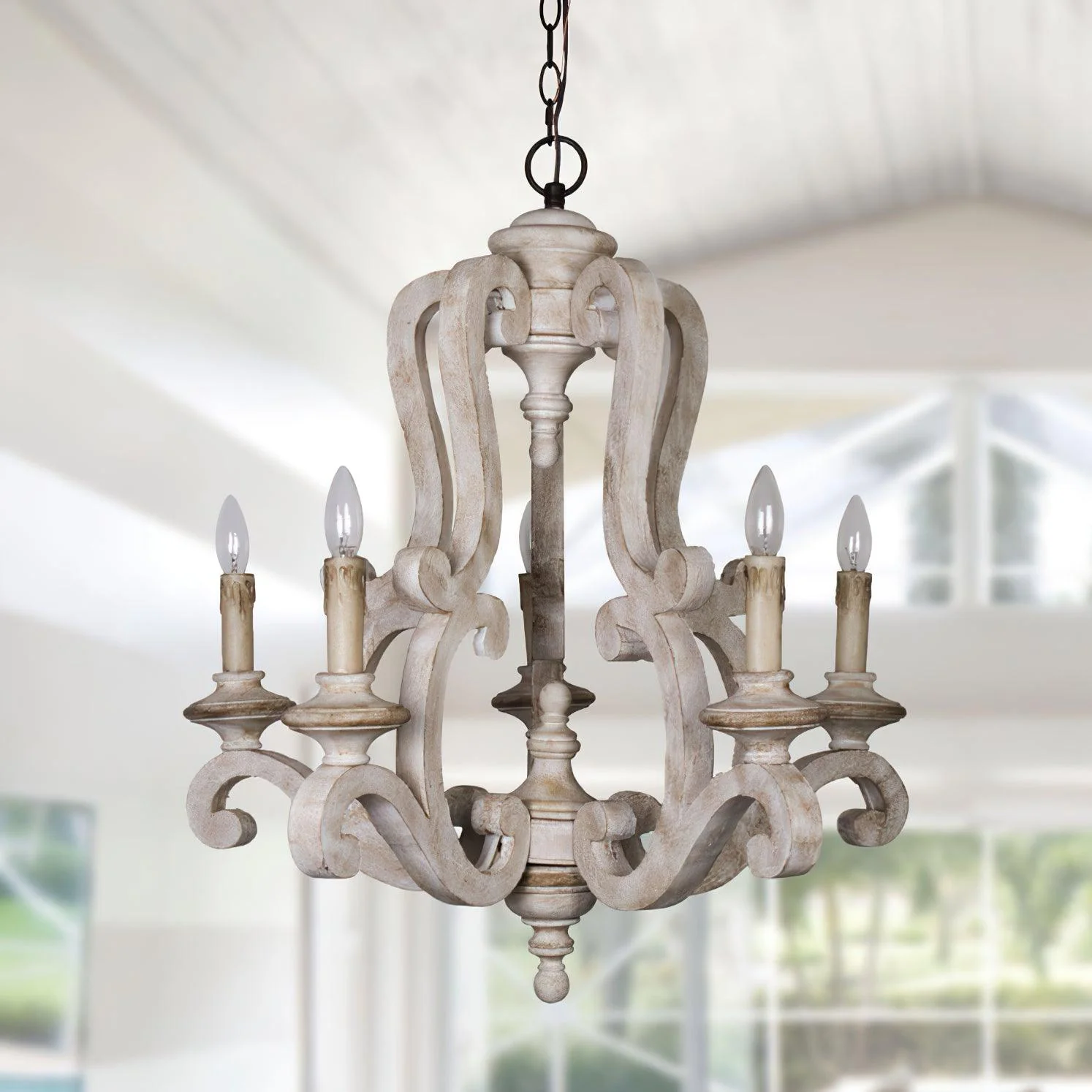 Lustra Chandelier Wooden Candle Mid-Century - Image 4