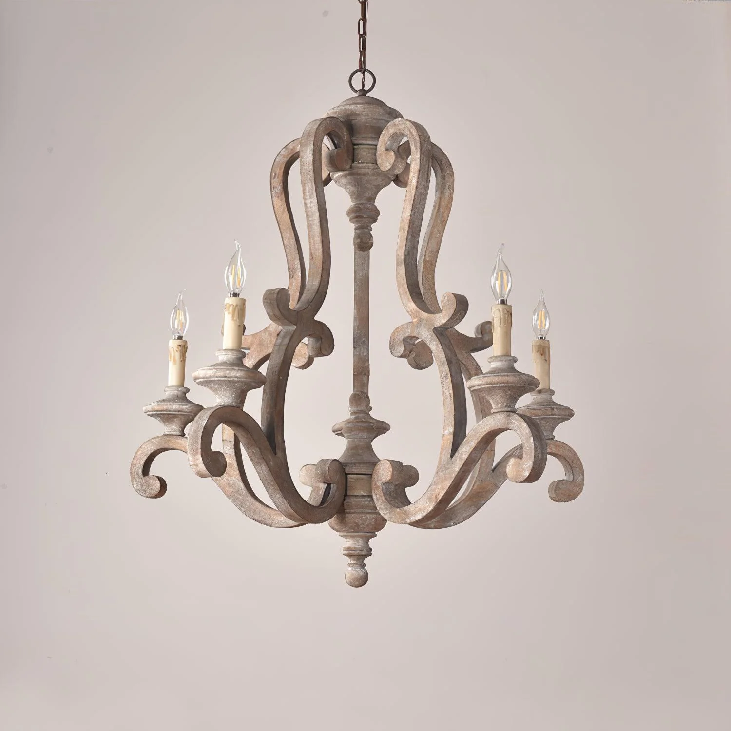 Lustra Chandelier Wooden Candle Mid-Century - Image 5