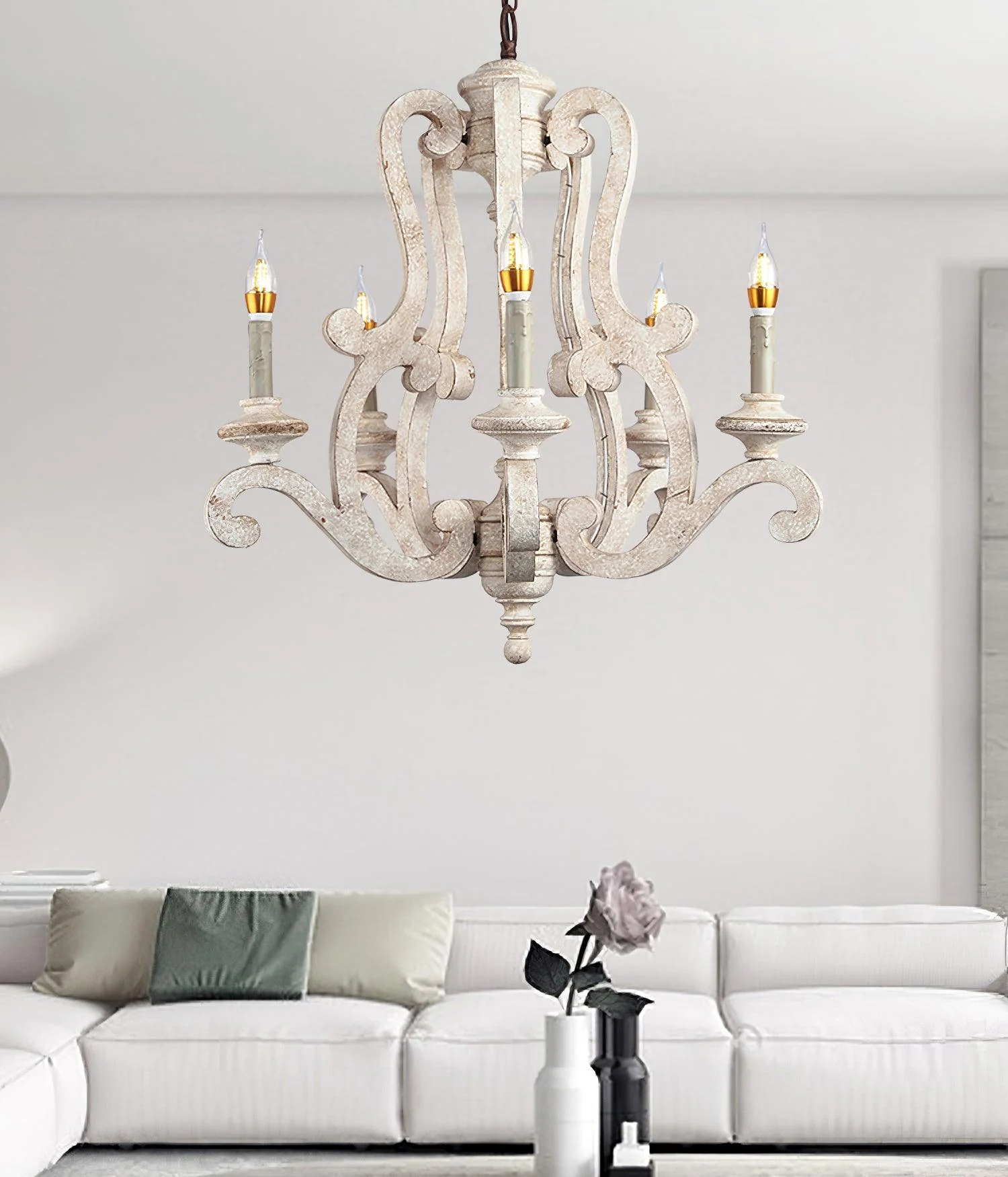 Lustra Chandelier Wooden Candle Mid-Century - Image 9