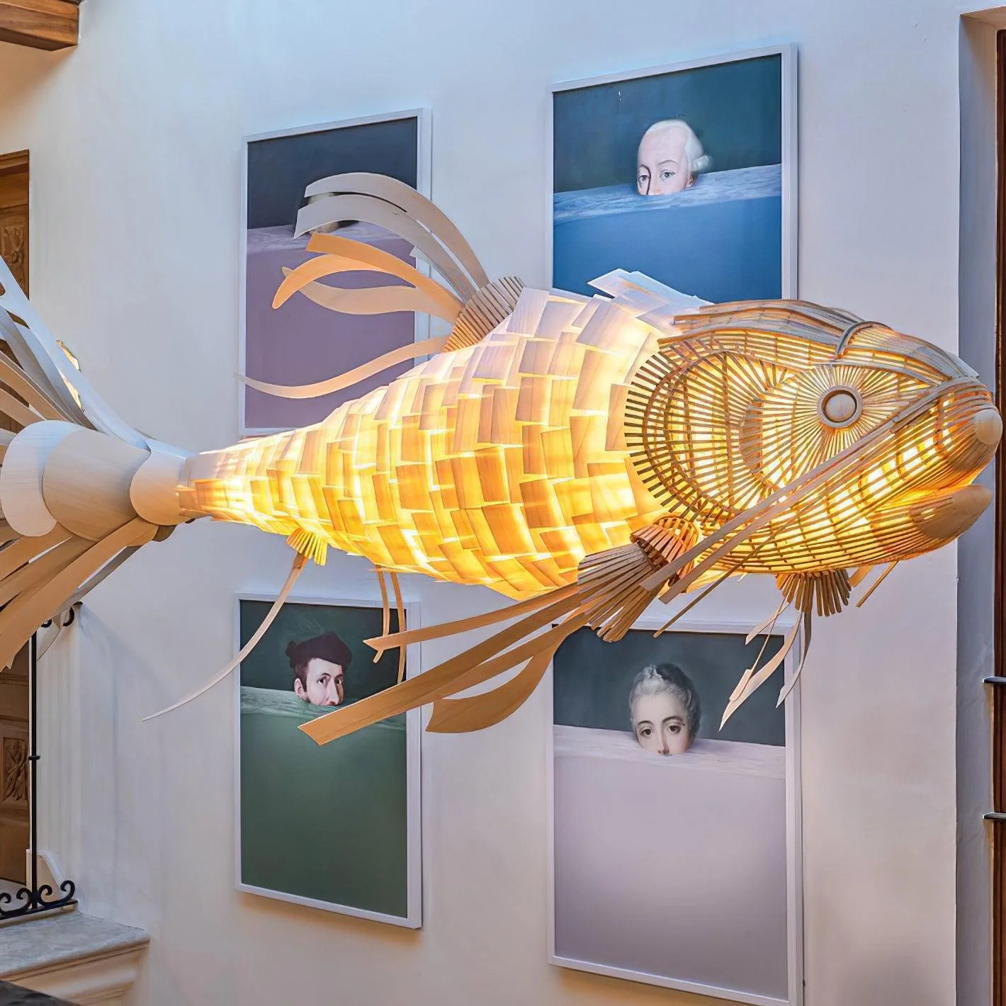 Lustra Chandelier Wooden Fish Handmade - Image 19