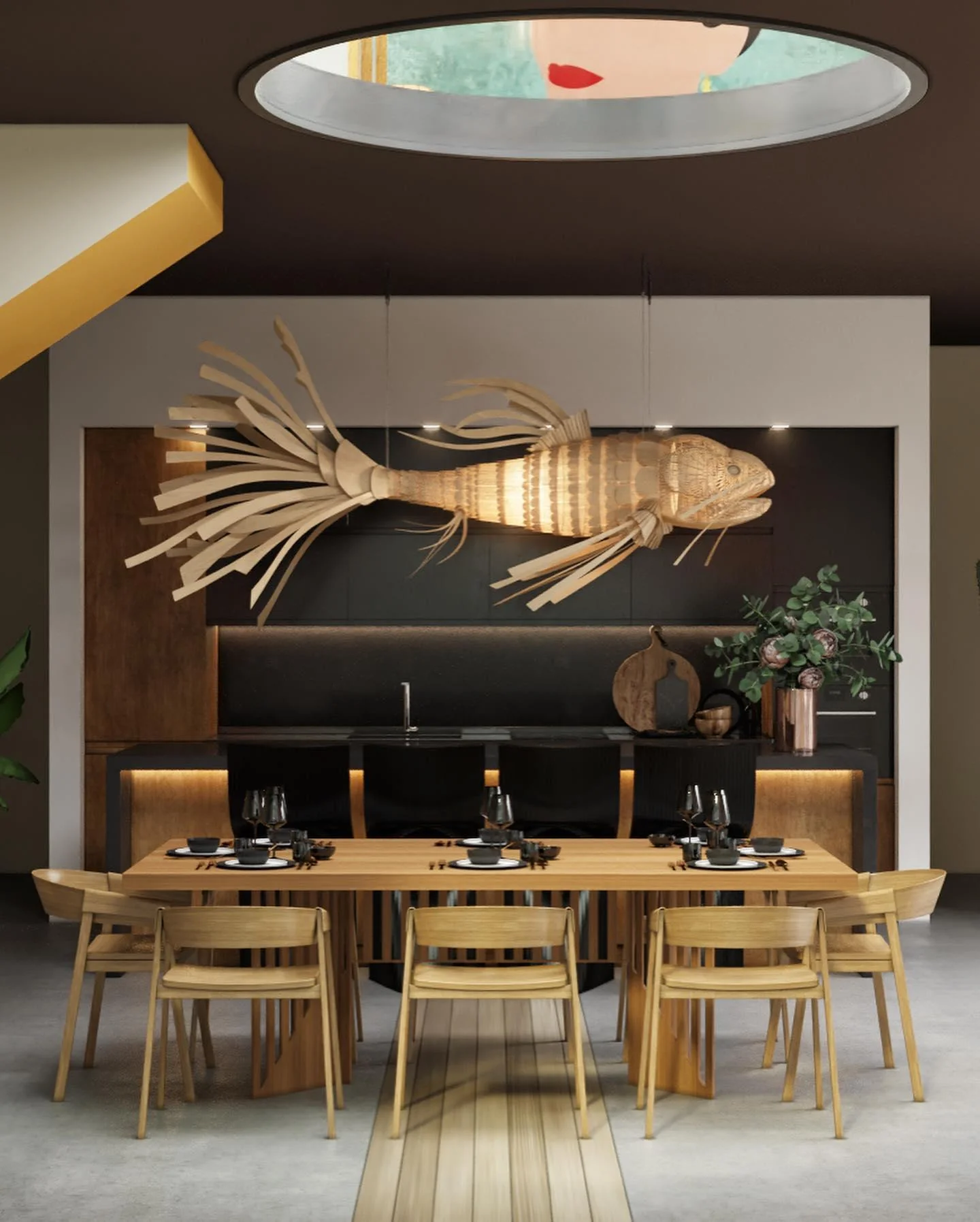 Lustra Chandelier Wooden Fish Handmade - Image 22