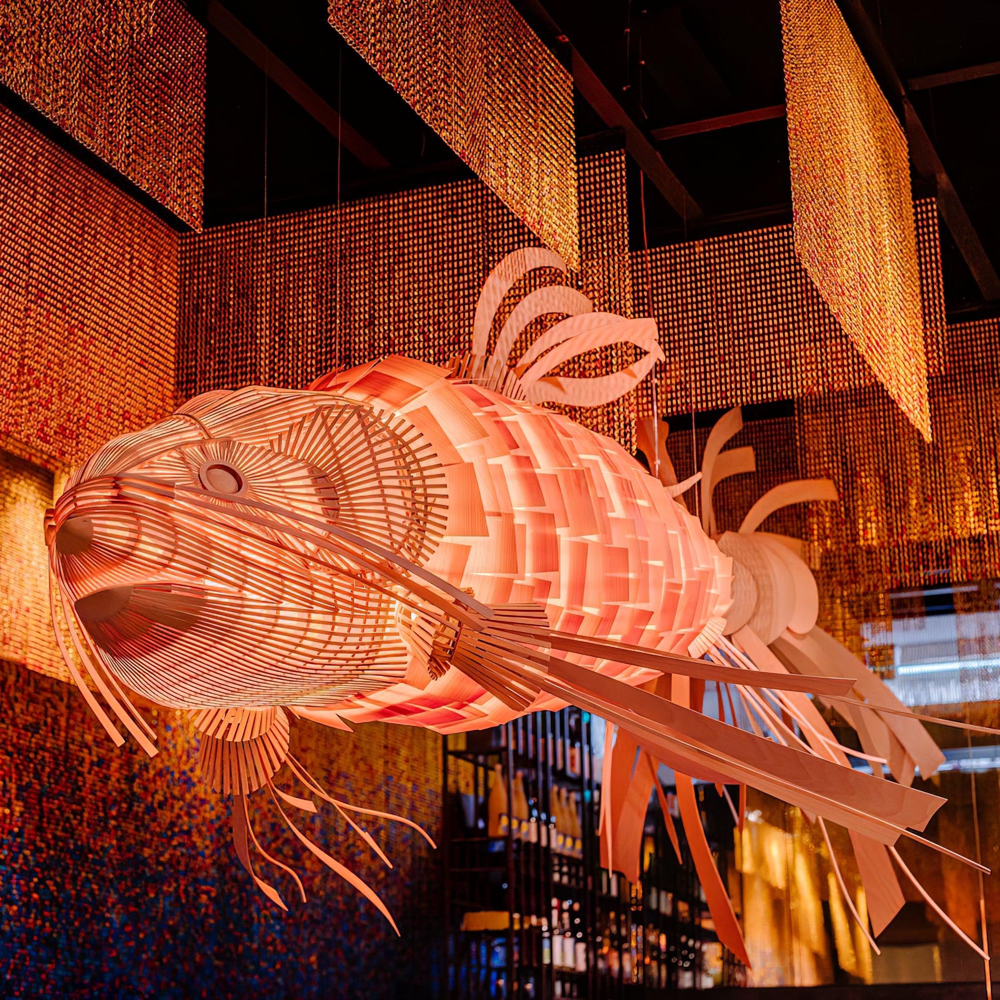 Lustra Chandelier Wooden Fish Handmade - Image 34