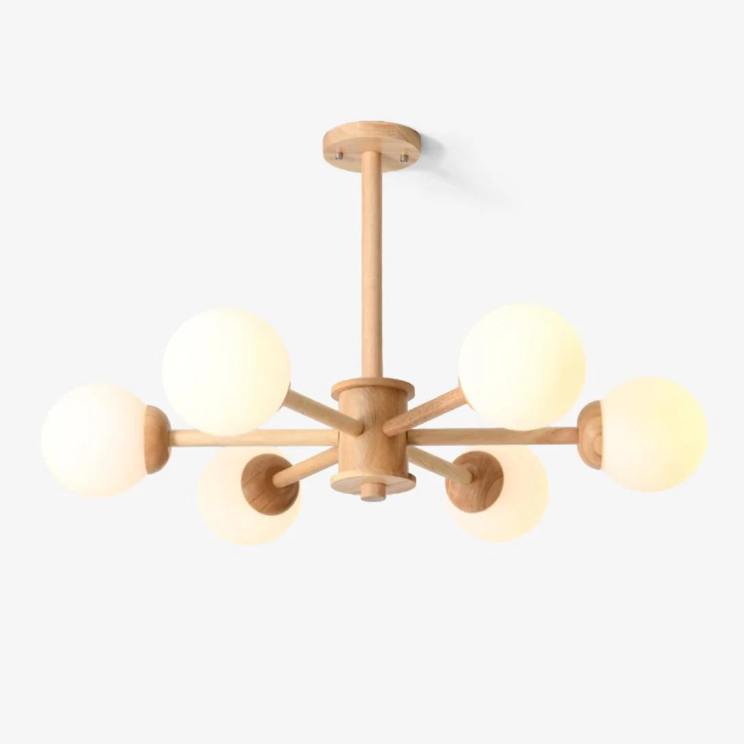 Lustra Chandelier Wooden Globe Minimalist Natural