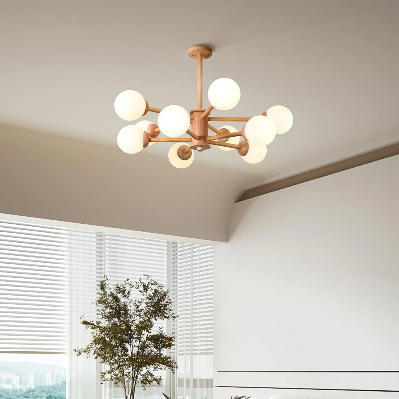 Lustra Chandelier Wooden Globe Minimalist Natural - Image 12