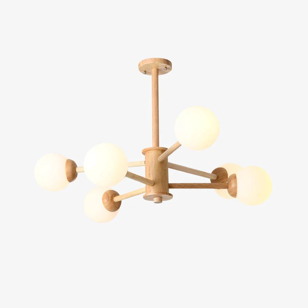 Lustra Chandelier Wooden Globe Minimalist Natural - Image 13