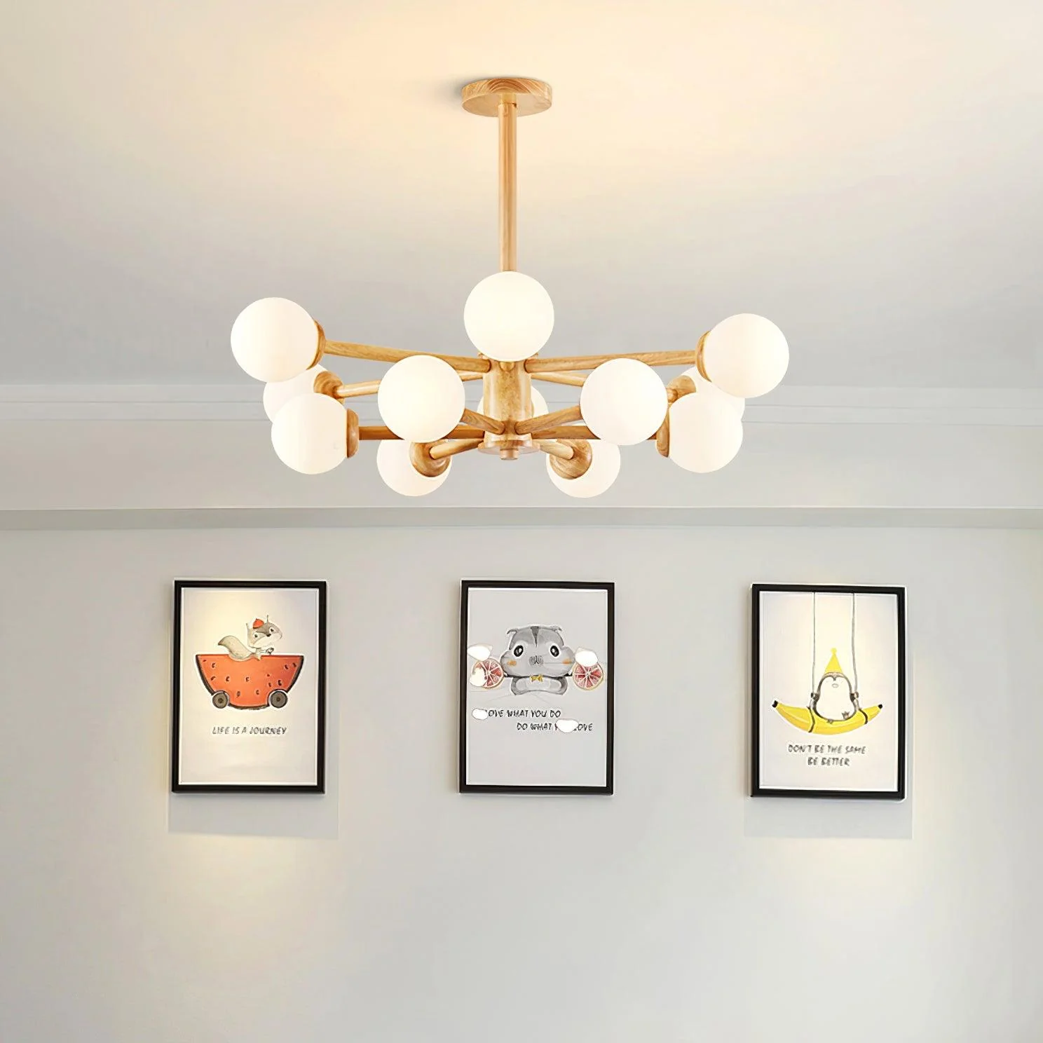 Lustra Chandelier Wooden Globe Minimalist Natural - Image 16