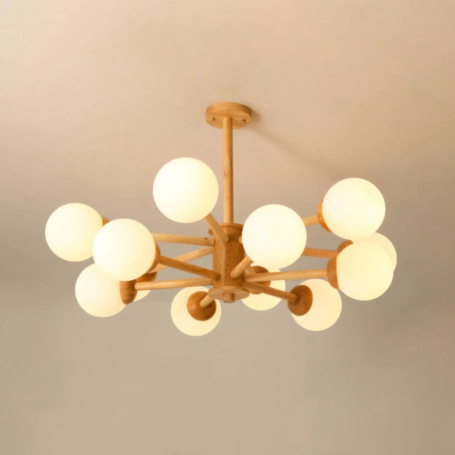 Lustra Chandelier Wooden Globe Minimalist Natural - Image 2