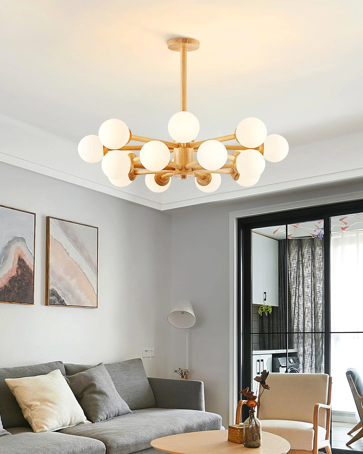 Lustra Chandelier Wooden Globe Minimalist Natural - Image 20