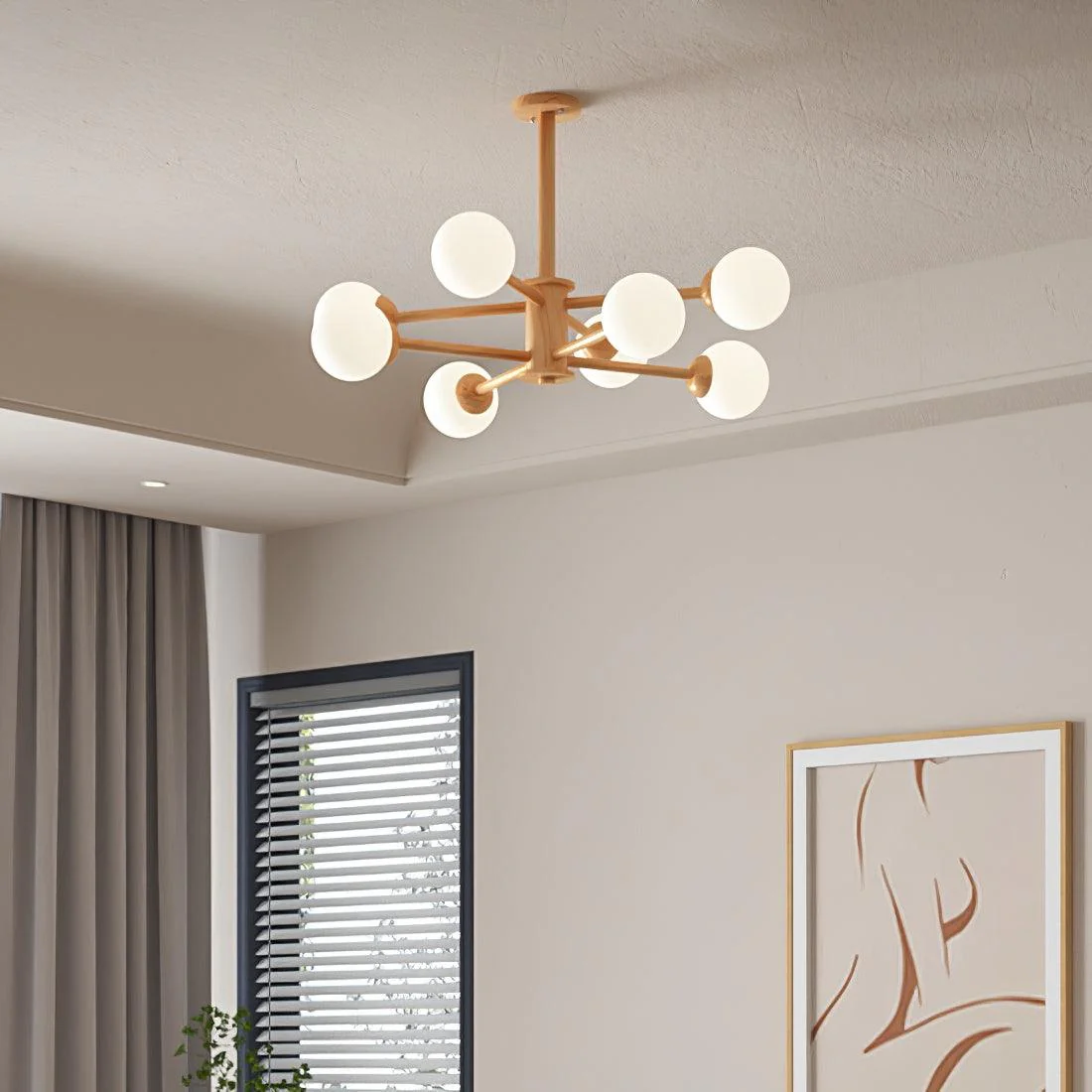 Lustra Chandelier Wooden Globe Minimalist Natural - Image 21