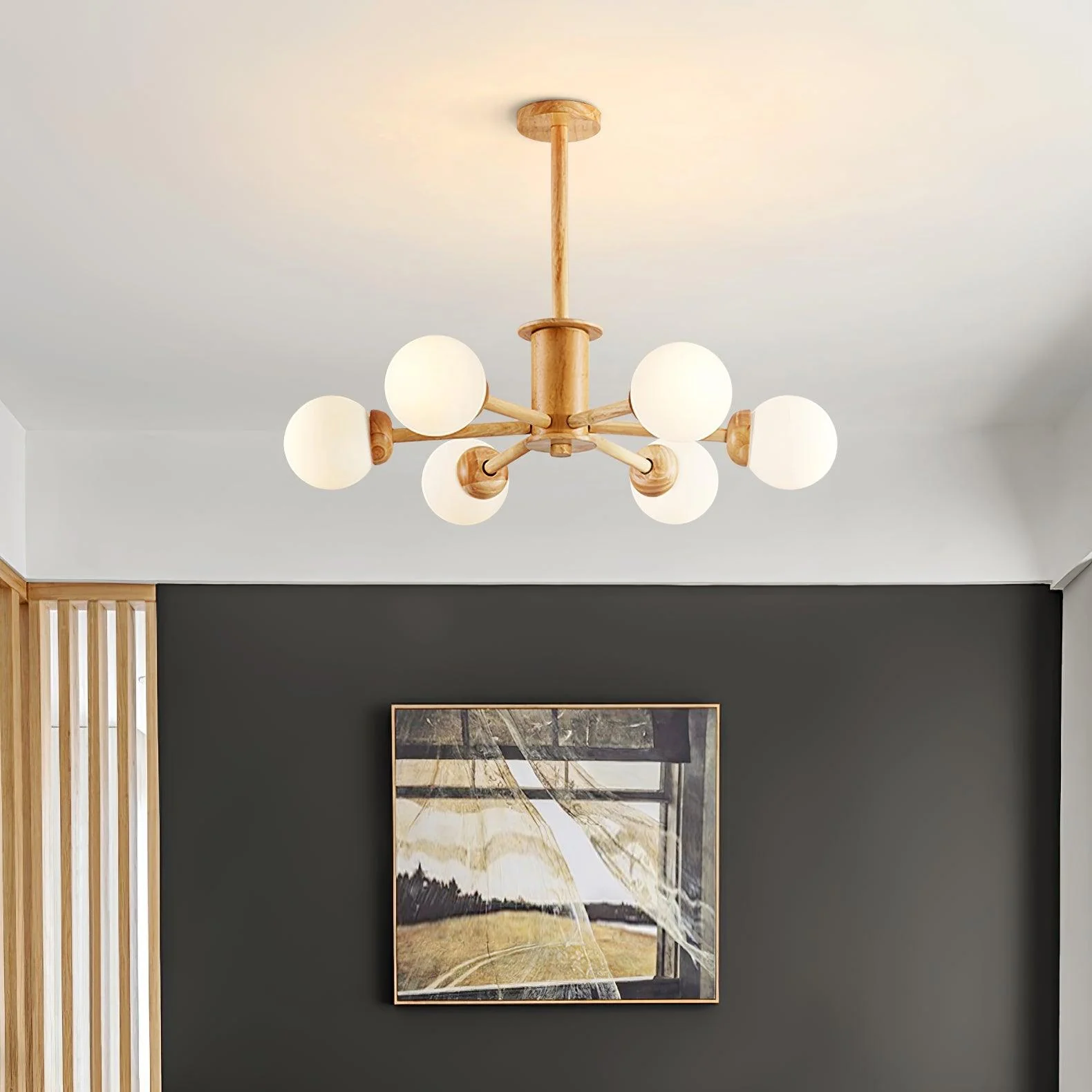 Lustra Chandelier Wooden Globe Minimalist Natural - Image 22