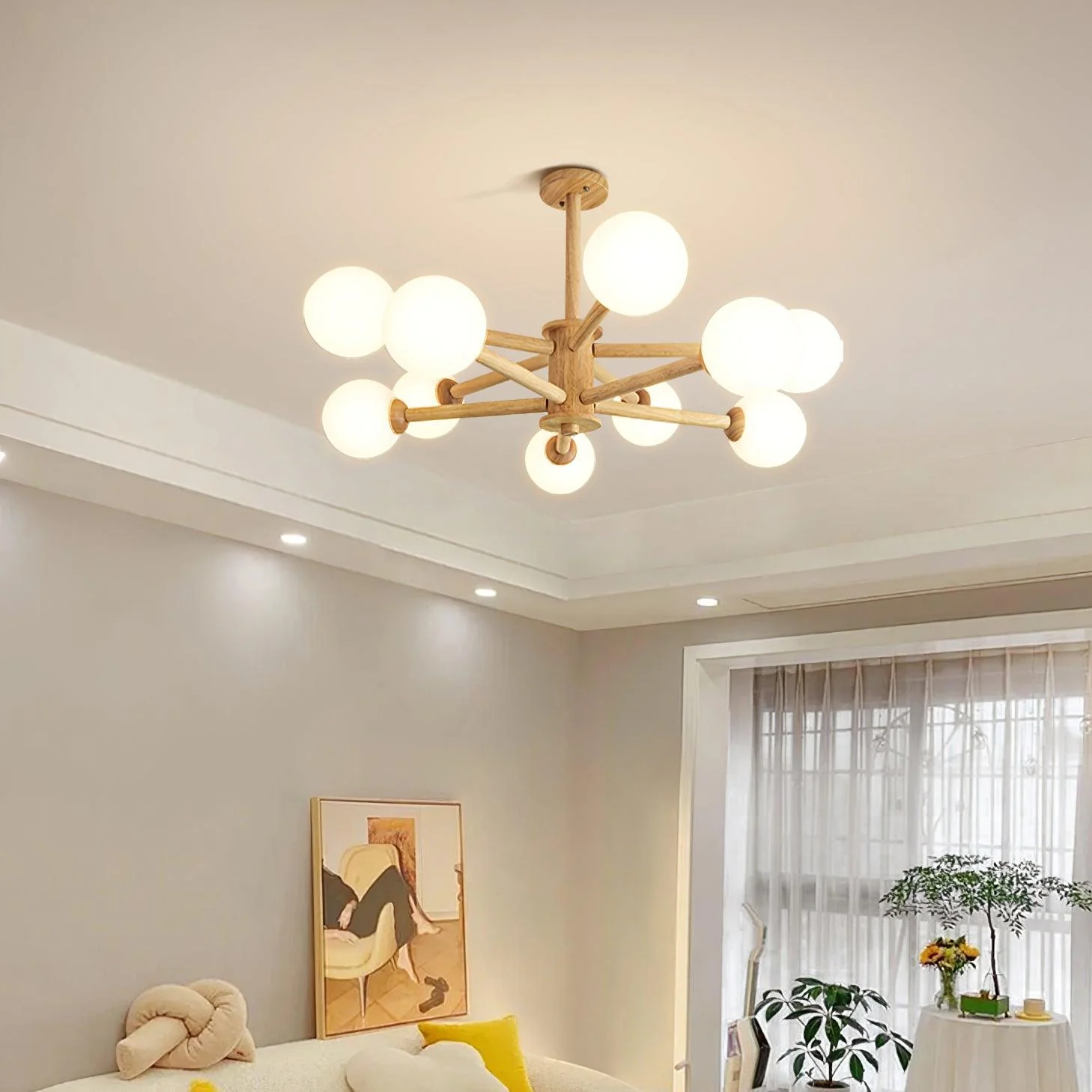 Lustra Chandelier Wooden Globe Minimalist Natural - Image 23