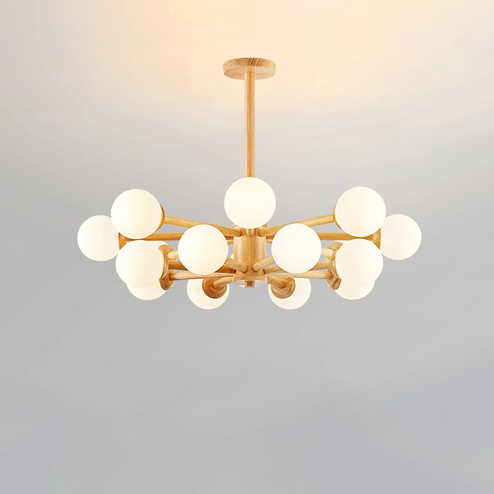 Lustra Chandelier Wooden Globe Minimalist Natural - Image 25