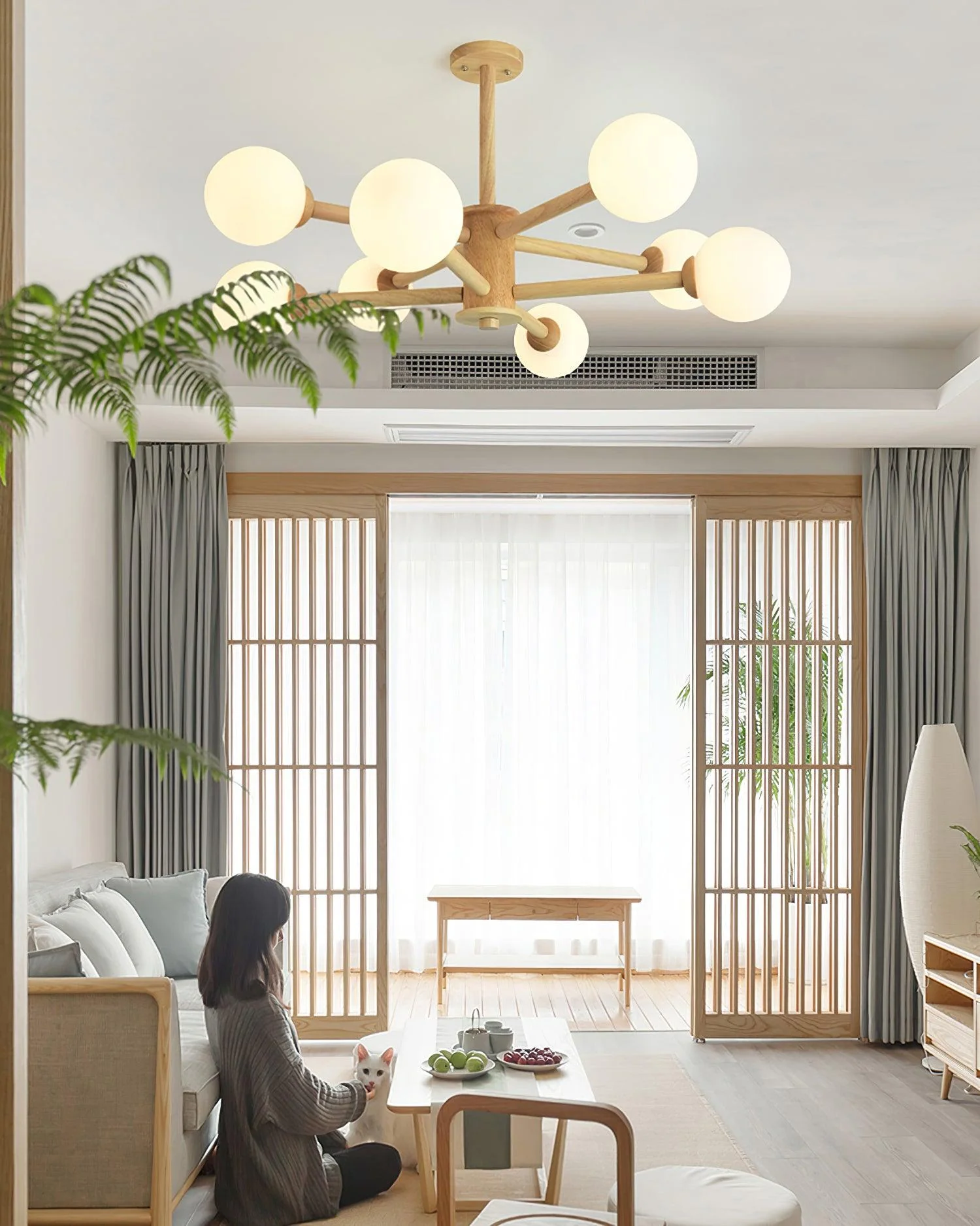 Lustra Chandelier Wooden Globe Minimalist Natural - Image 27