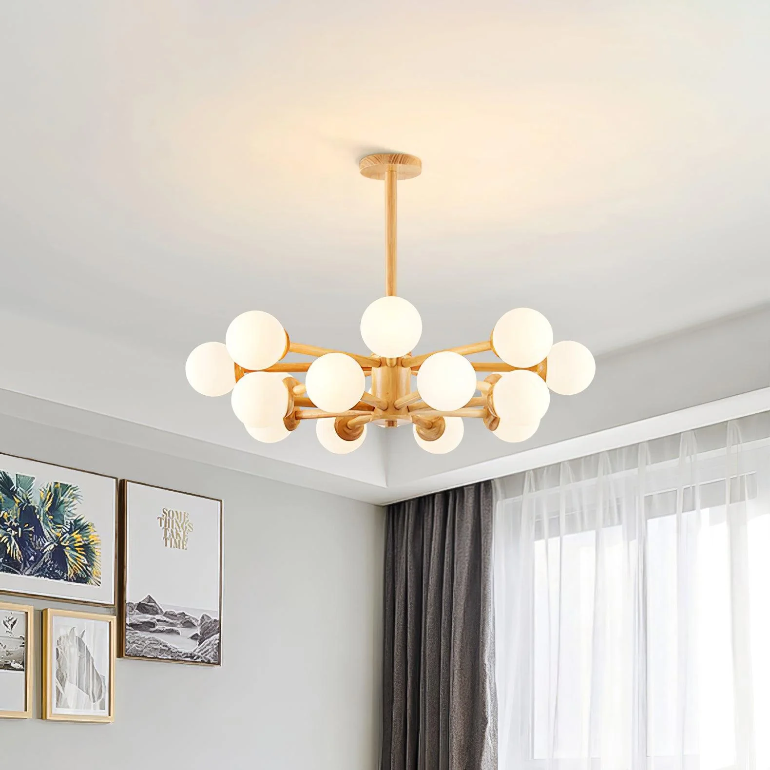 Lustra Chandelier Wooden Globe Minimalist Natural - Image 31