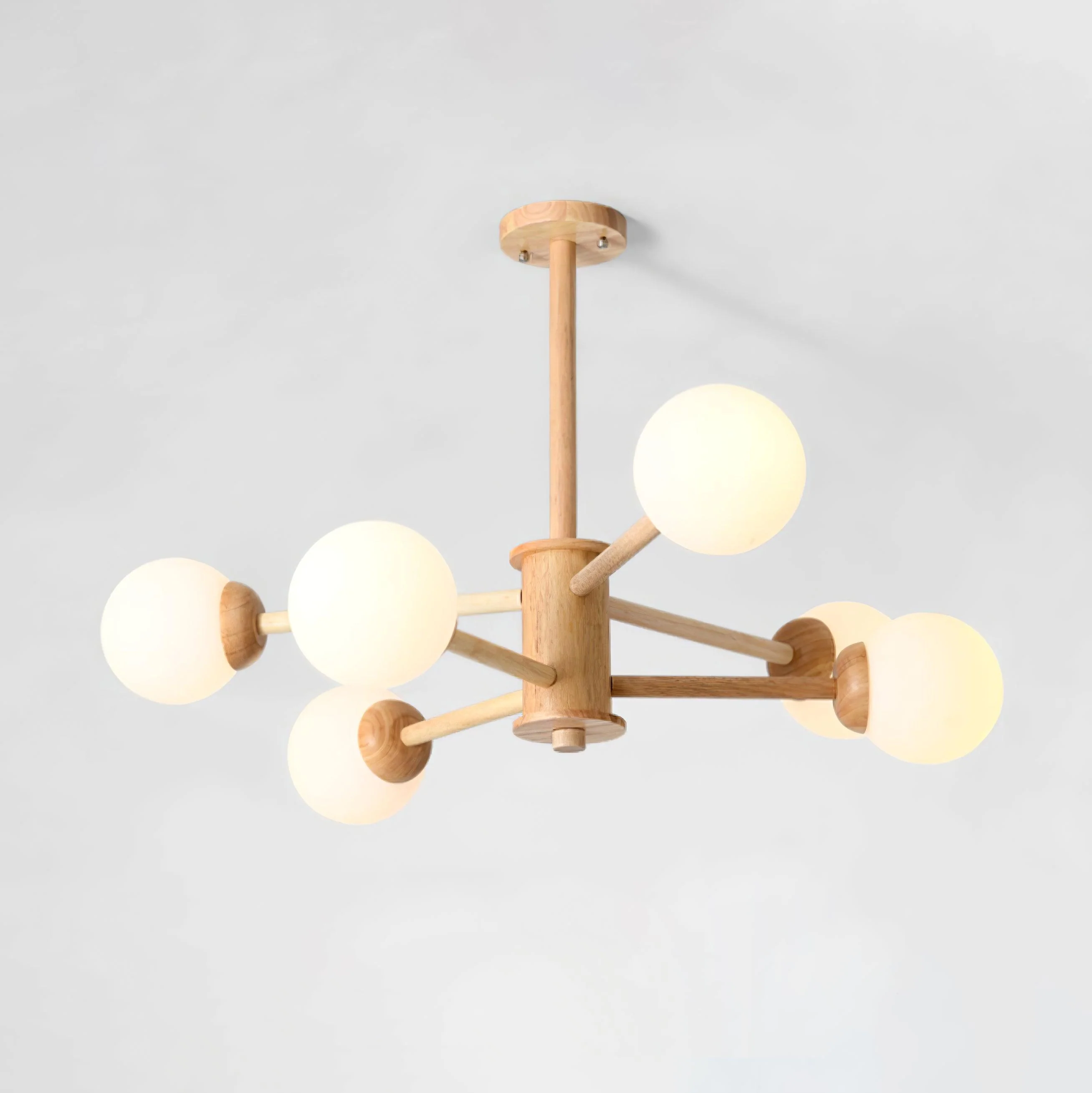 Lustra Chandelier Wooden Globe Minimalist Natural - Image 32