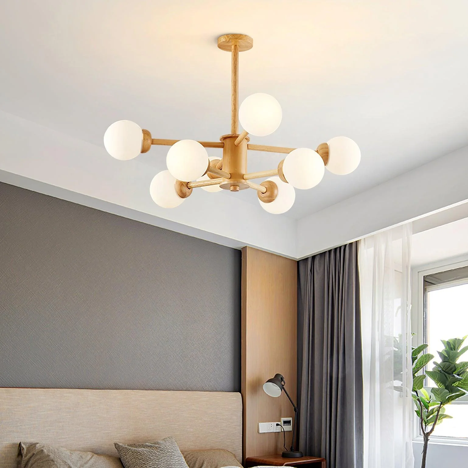 Lustra Chandelier Wooden Globe Minimalist Natural - Image 4
