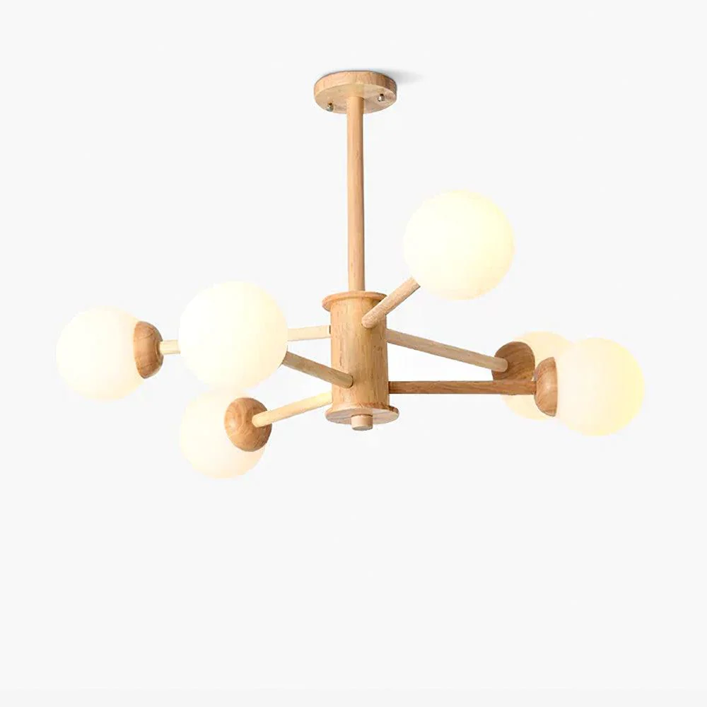 Lustra Chandelier Wooden Globe Minimalist Natural - Image 8