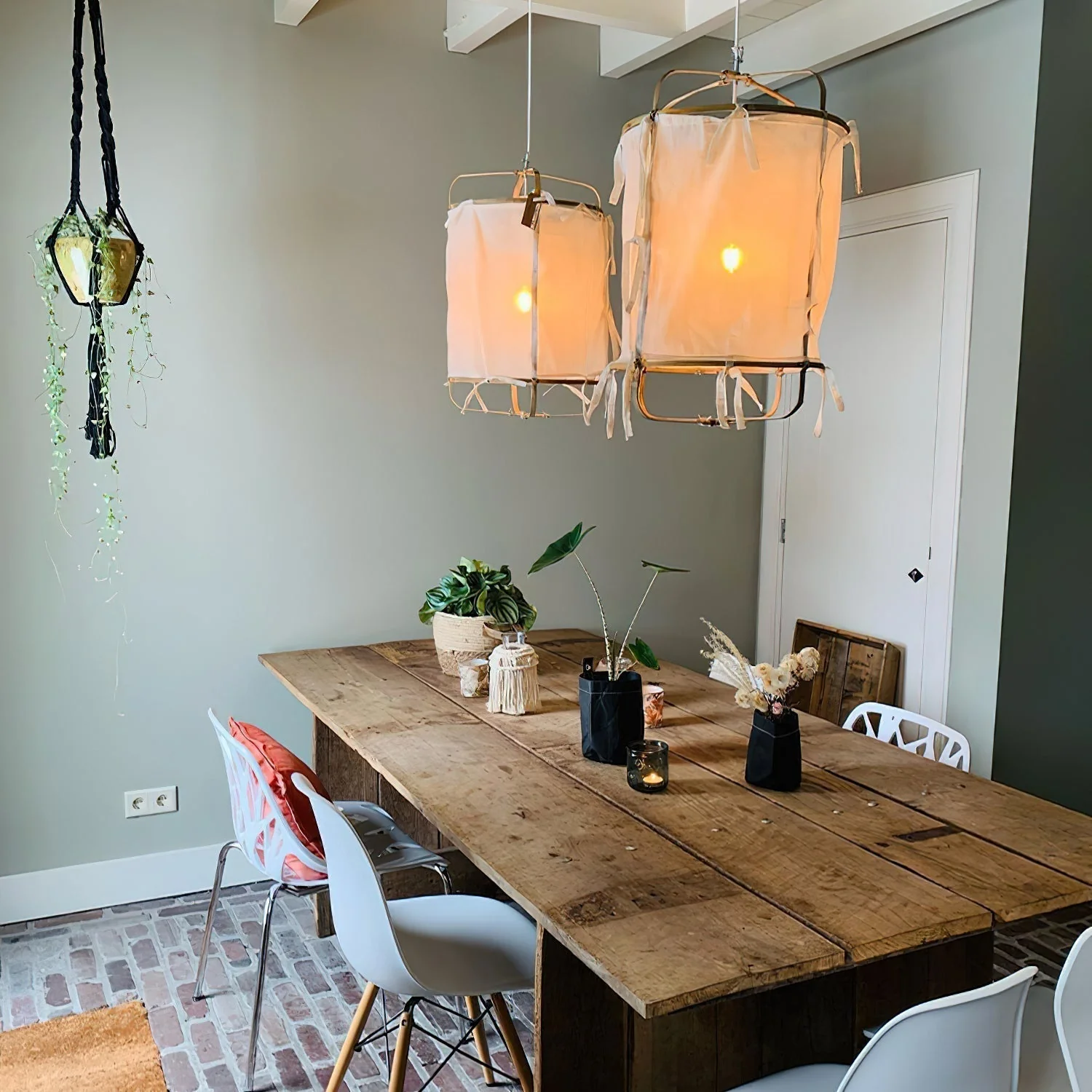 Lustra Pendant Lamp Bamboo Shade for Living Room - Image 86