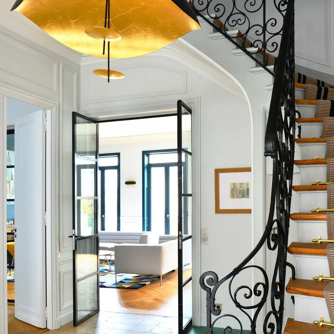 Lustra Pendant Lamp Black Gold Curved Shade - Image 108