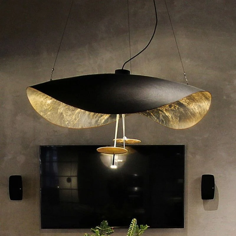 Lustra Pendant Lamp Black Gold Curved Shade - Image 136