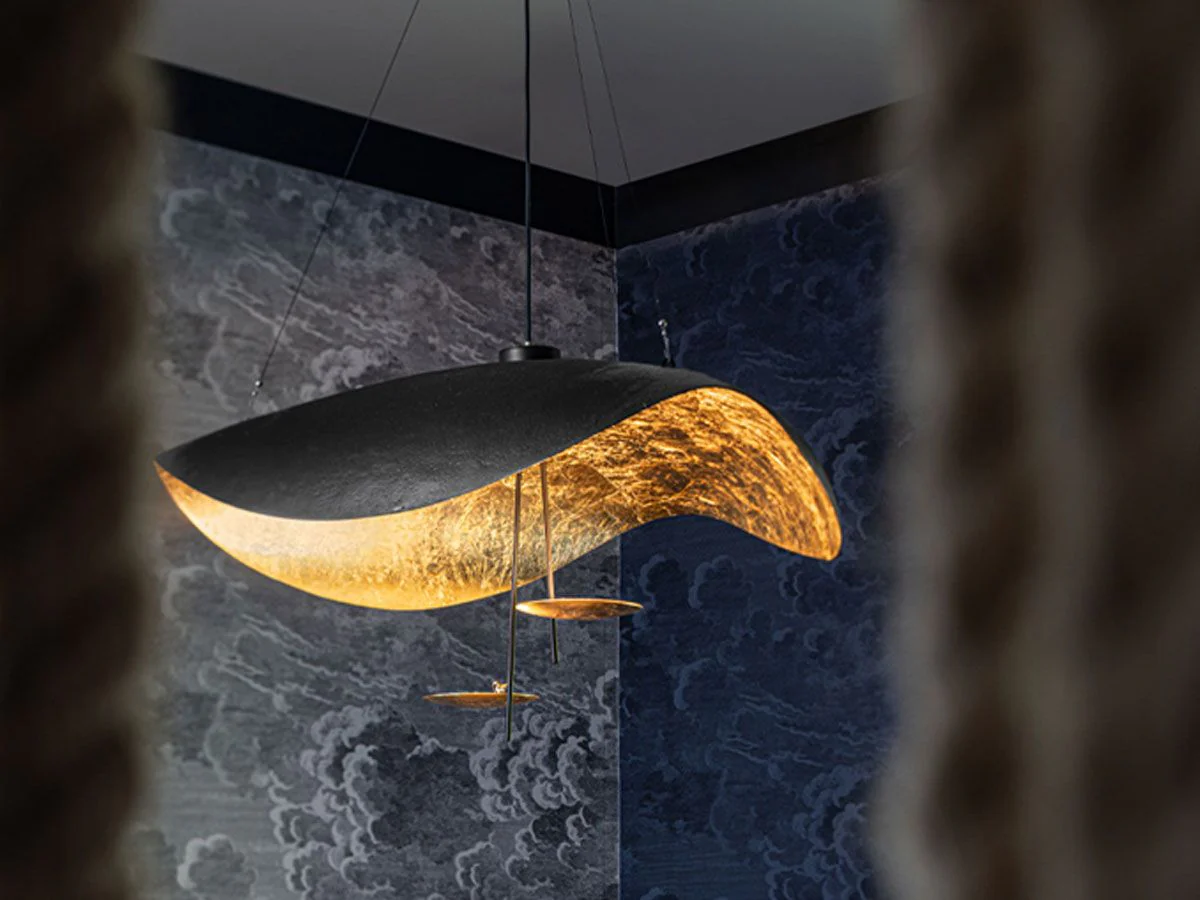 Lustra Pendant Lamp Black Gold Curved Shade - Image 56
