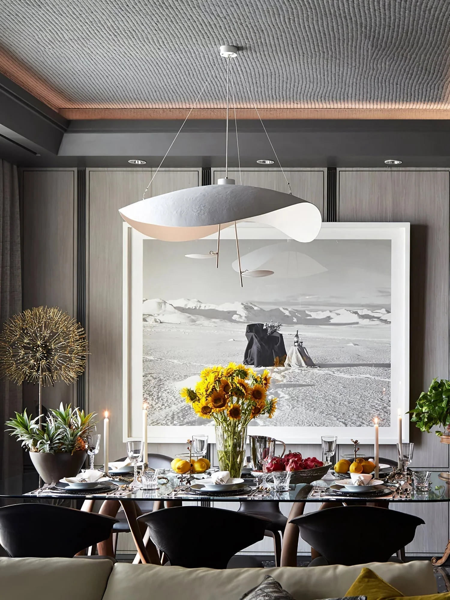 Lustra Pendant Lamp Black Gold Curved Shade - Image 80