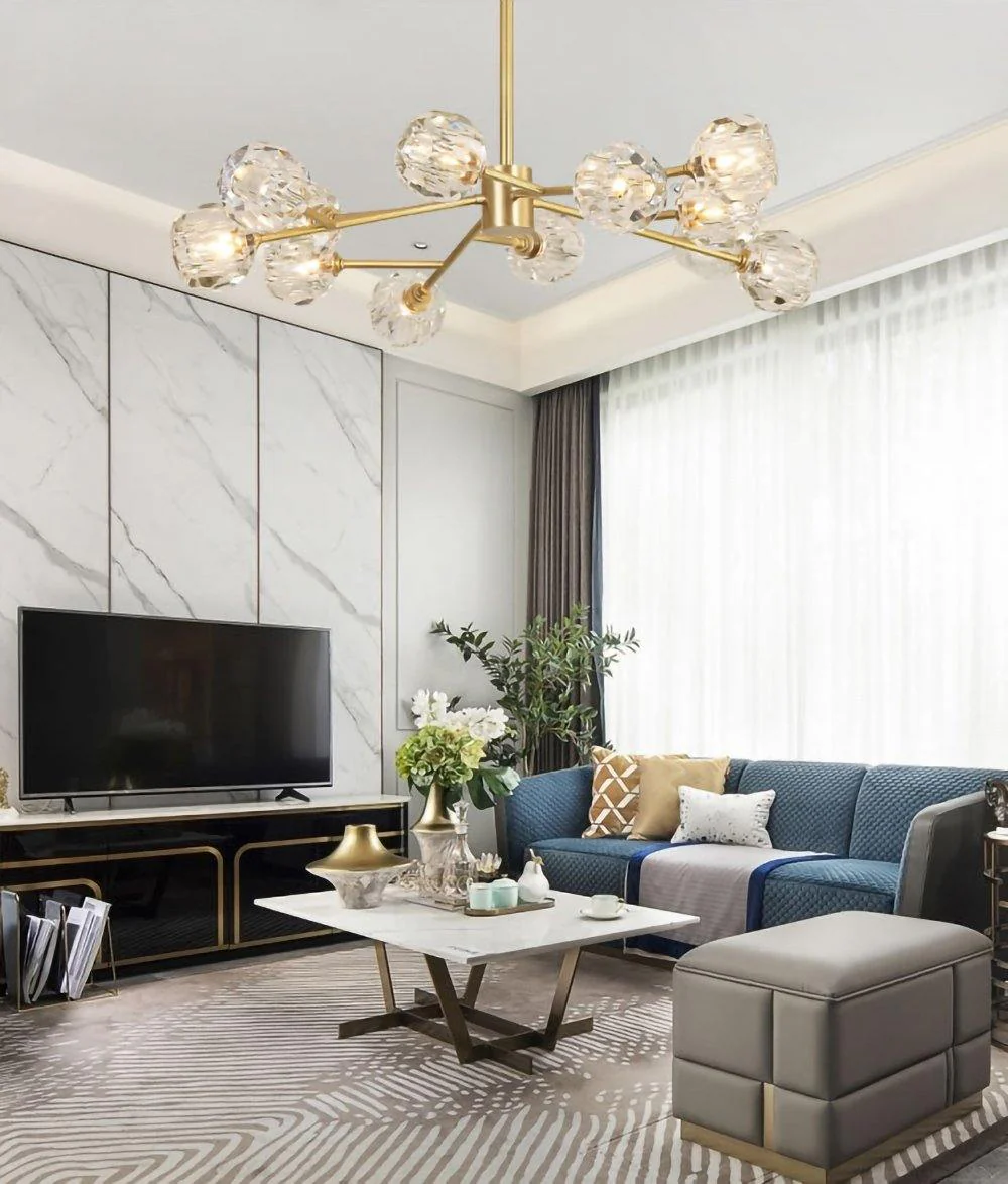 Lustra Pendant Lamp Crystal Ball Brass Cluster - Image 12