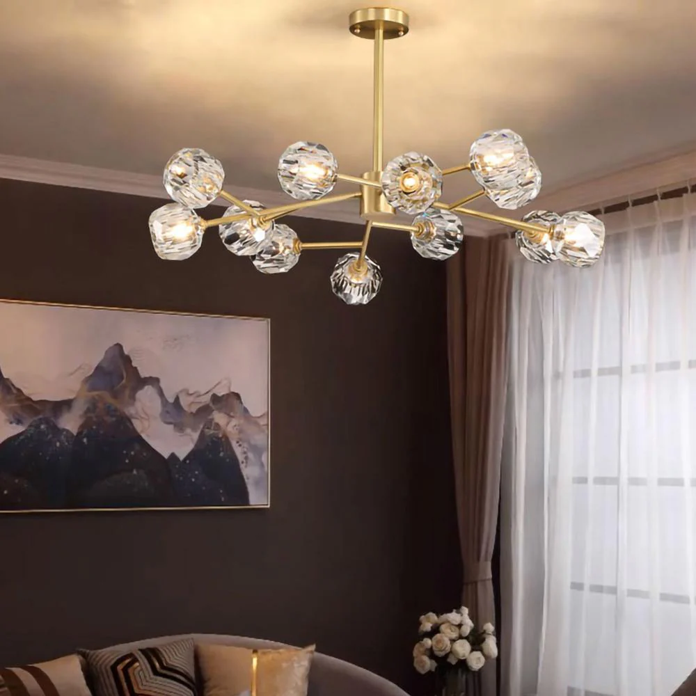 Lustra Pendant Lamp Crystal Ball Brass Cluster - Image 5