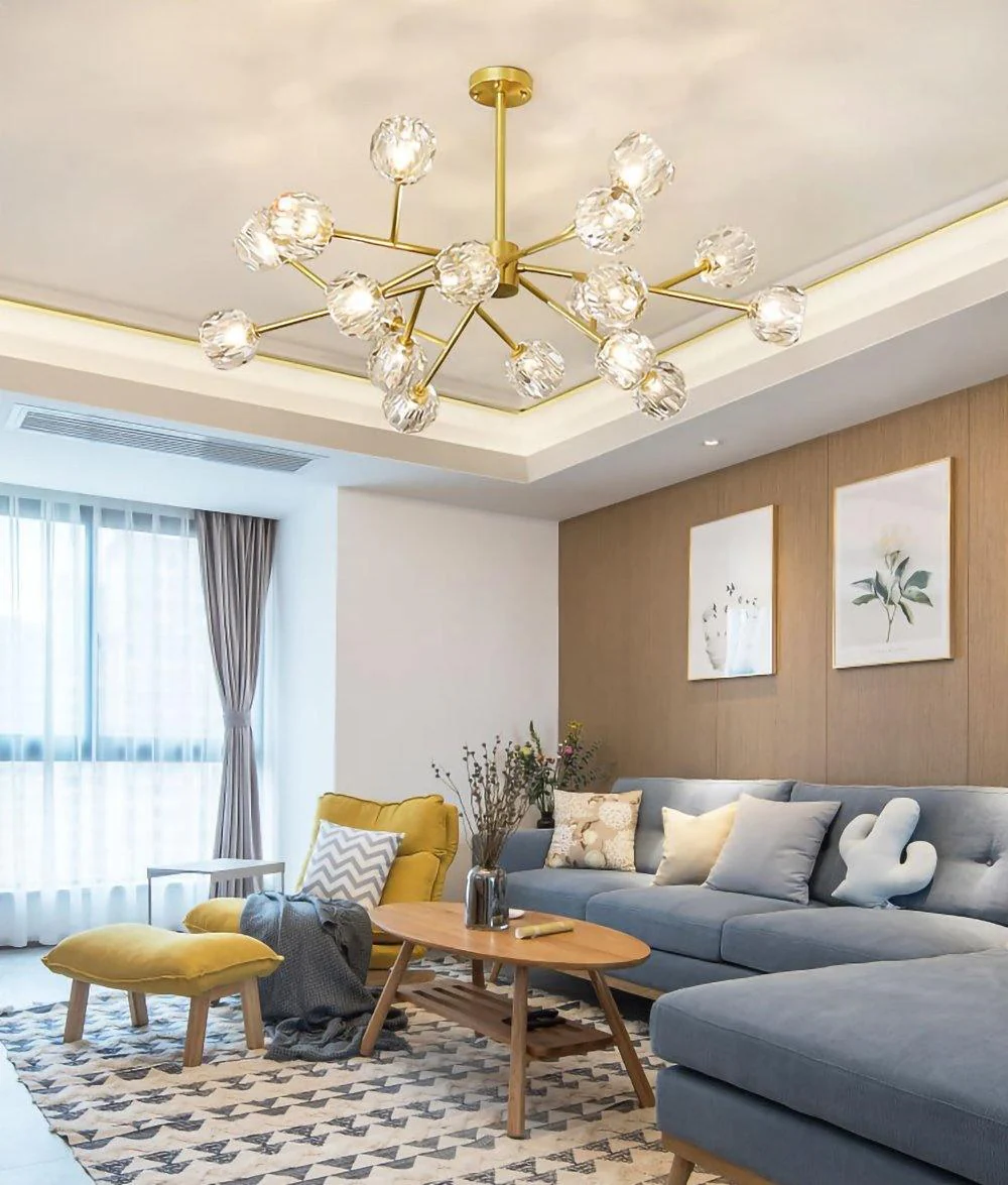 Lustra Pendant Lamp Crystal Ball Brass Cluster - Image 93