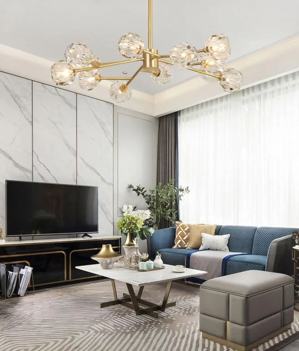 Lustra Pendant Lamp Crystal Ball Brass Cluster - Image 96