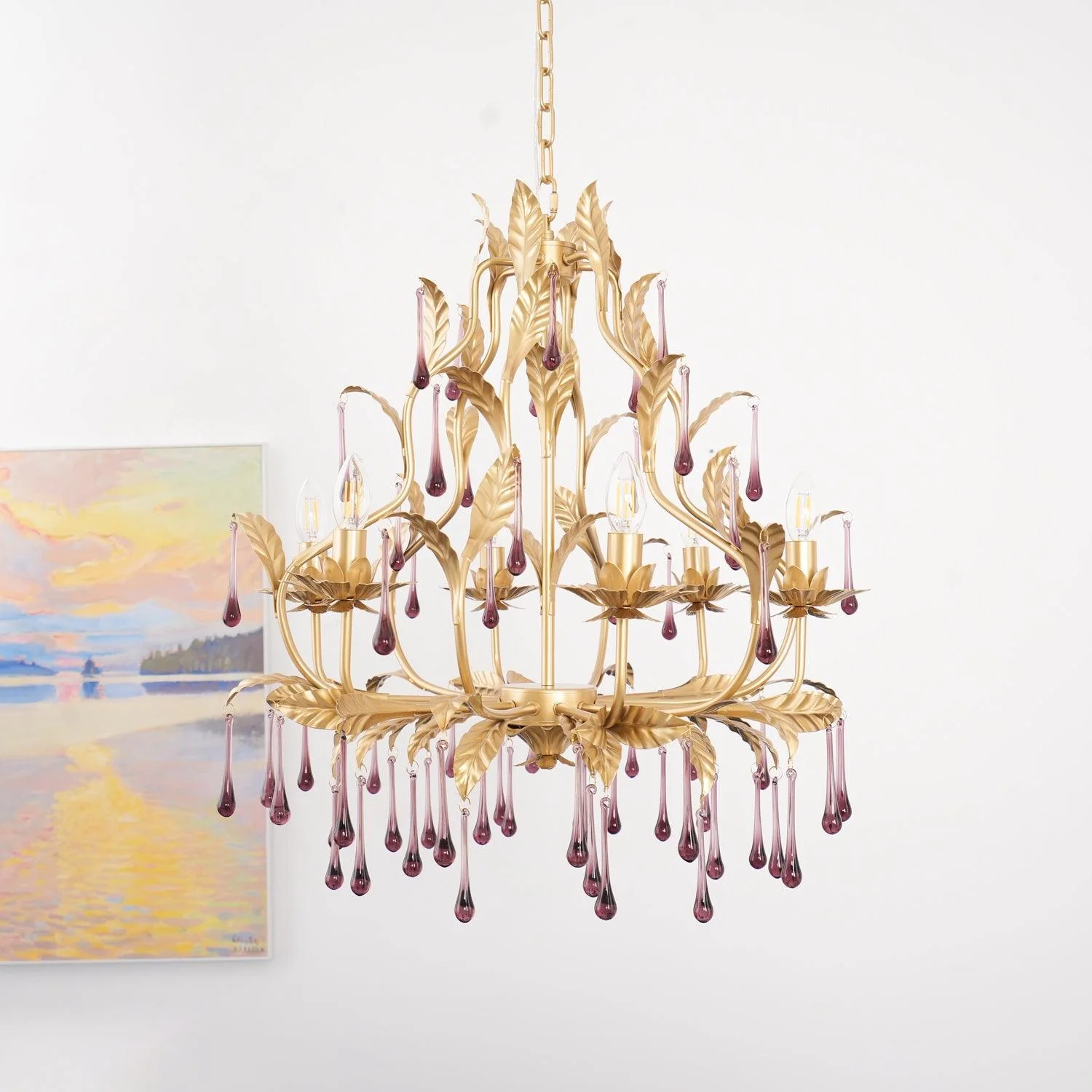 Lustra Pendant Lamp Drops Gold Leaves - Image 2