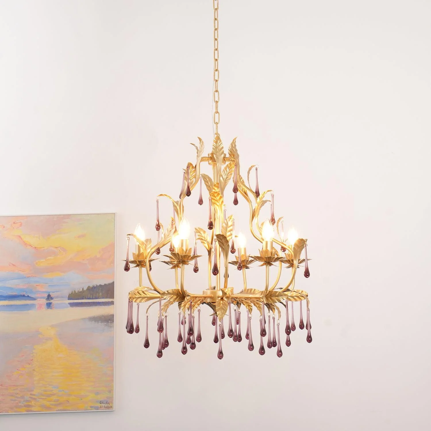 Lustra Pendant Lamp Drops Gold Leaves - Image 4