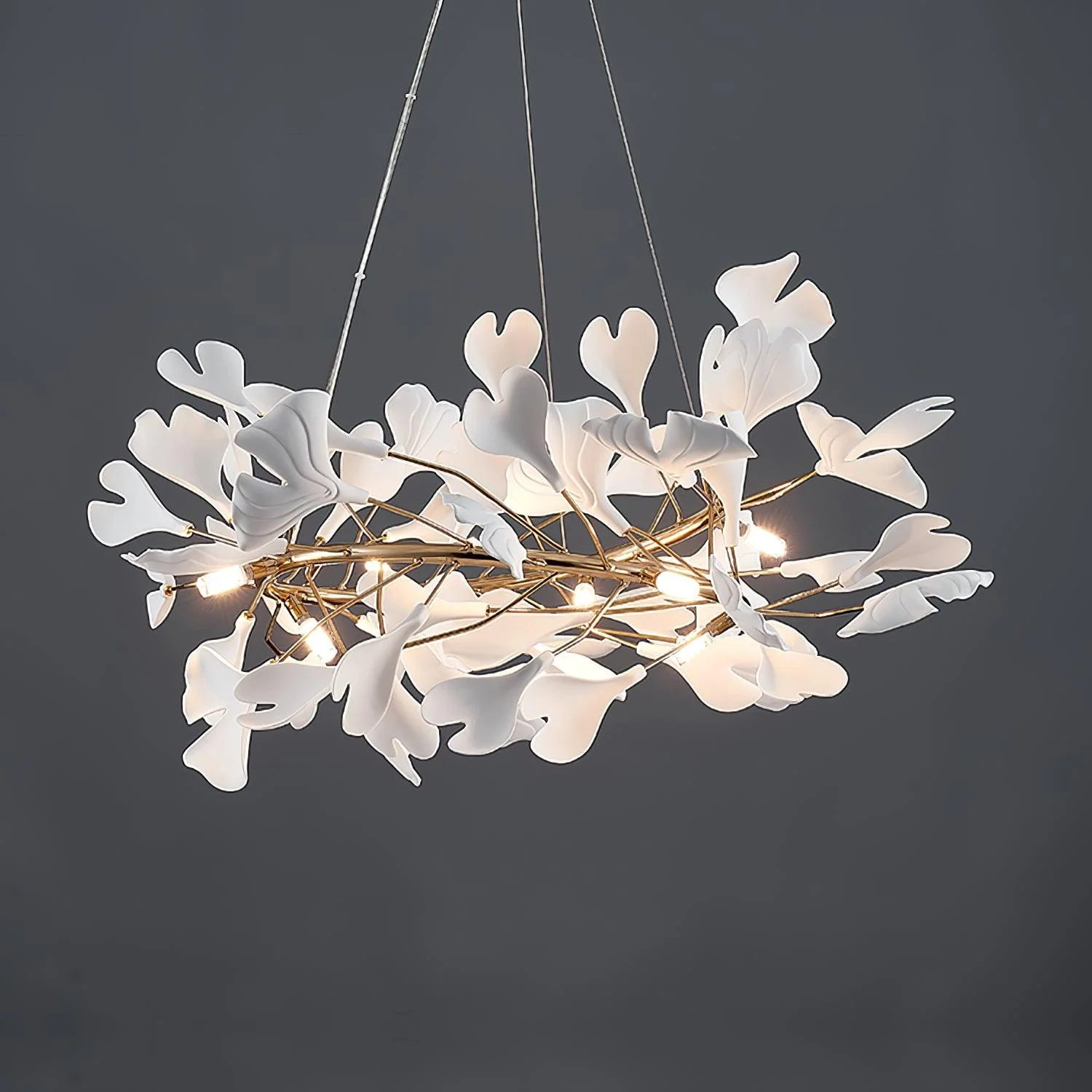 Lustra Pendant Lamp Gingko Porcelain Leaves Gold - Image 11