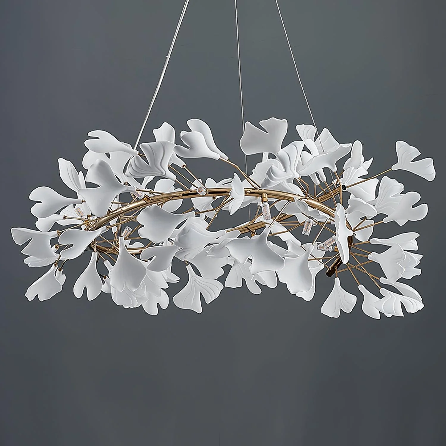 Lustra Pendant Lamp Gingko Porcelain Leaves Gold - Image 13