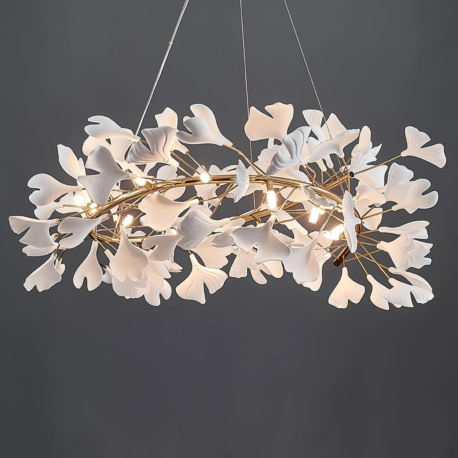 Lustra Pendant Lamp Gingko Porcelain Leaves Gold - Image 14